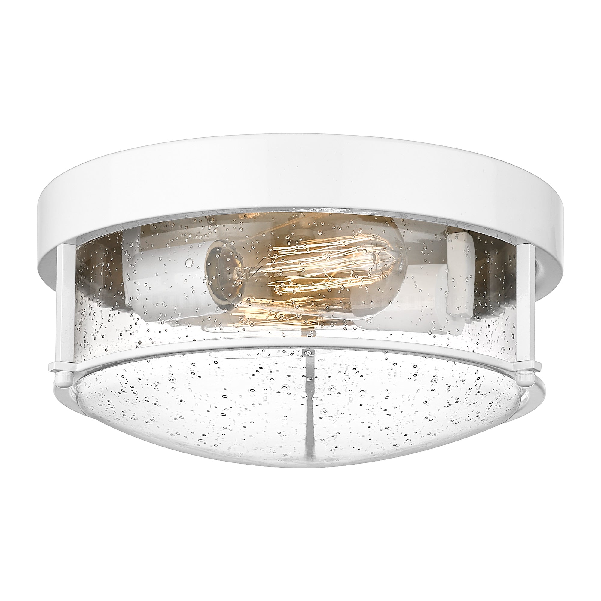 White Finish Flush Mount Light with Seeded Glass -12 Inch 2-Light Ceiling Light Fixture  - USAG00199