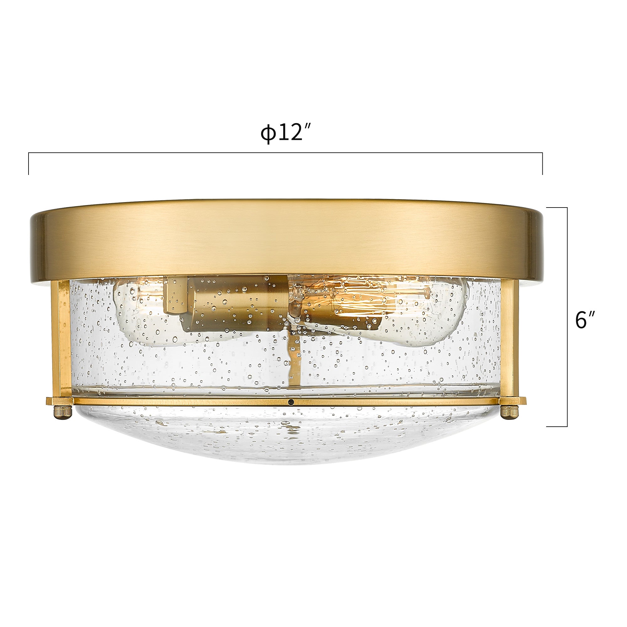 Brushed Gold Flush Mount Light with Seeded Glass -12 Inch 2-Light Ceiling Light Fixture - USAG00200