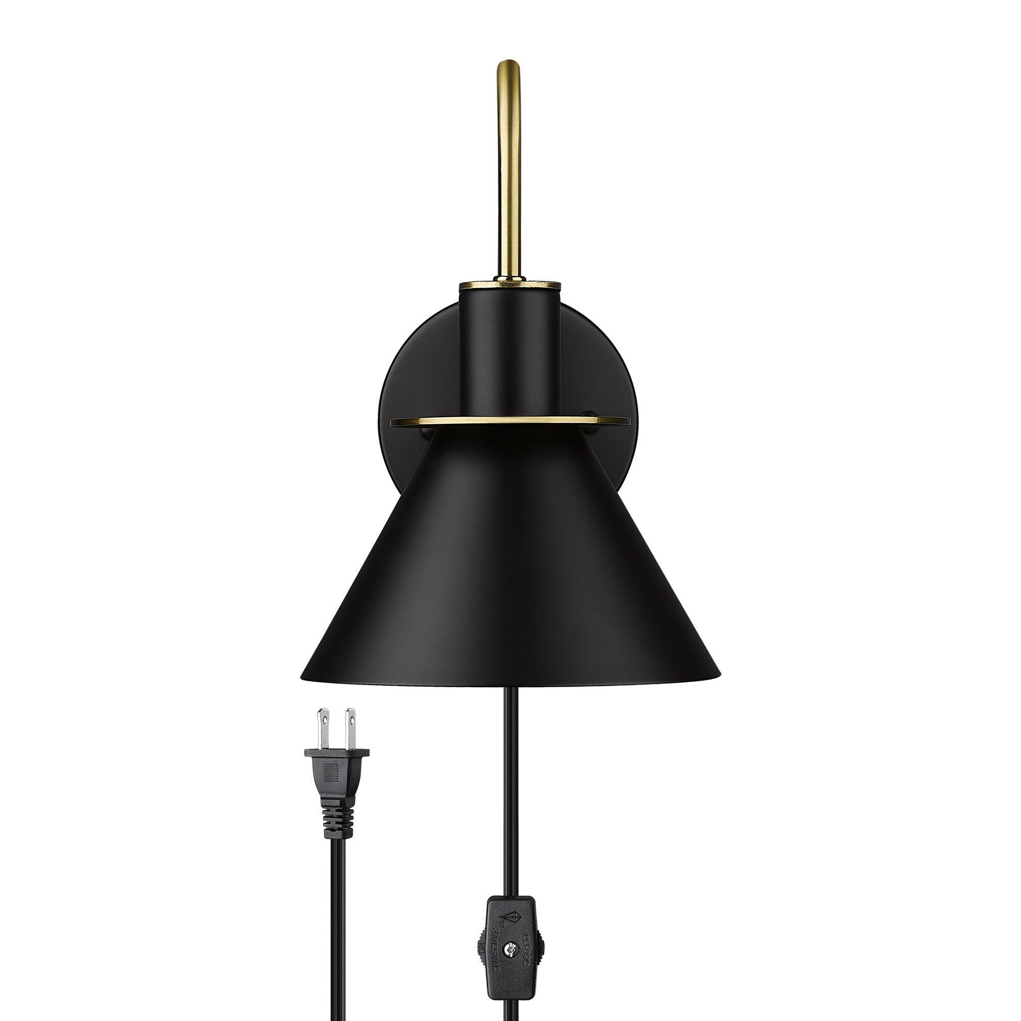 2 Packs Black and Gold Finish Industrial Wall Mounted - 7 inch Plug in Wall Lamp Wall Sconce with Cord - USAG00202