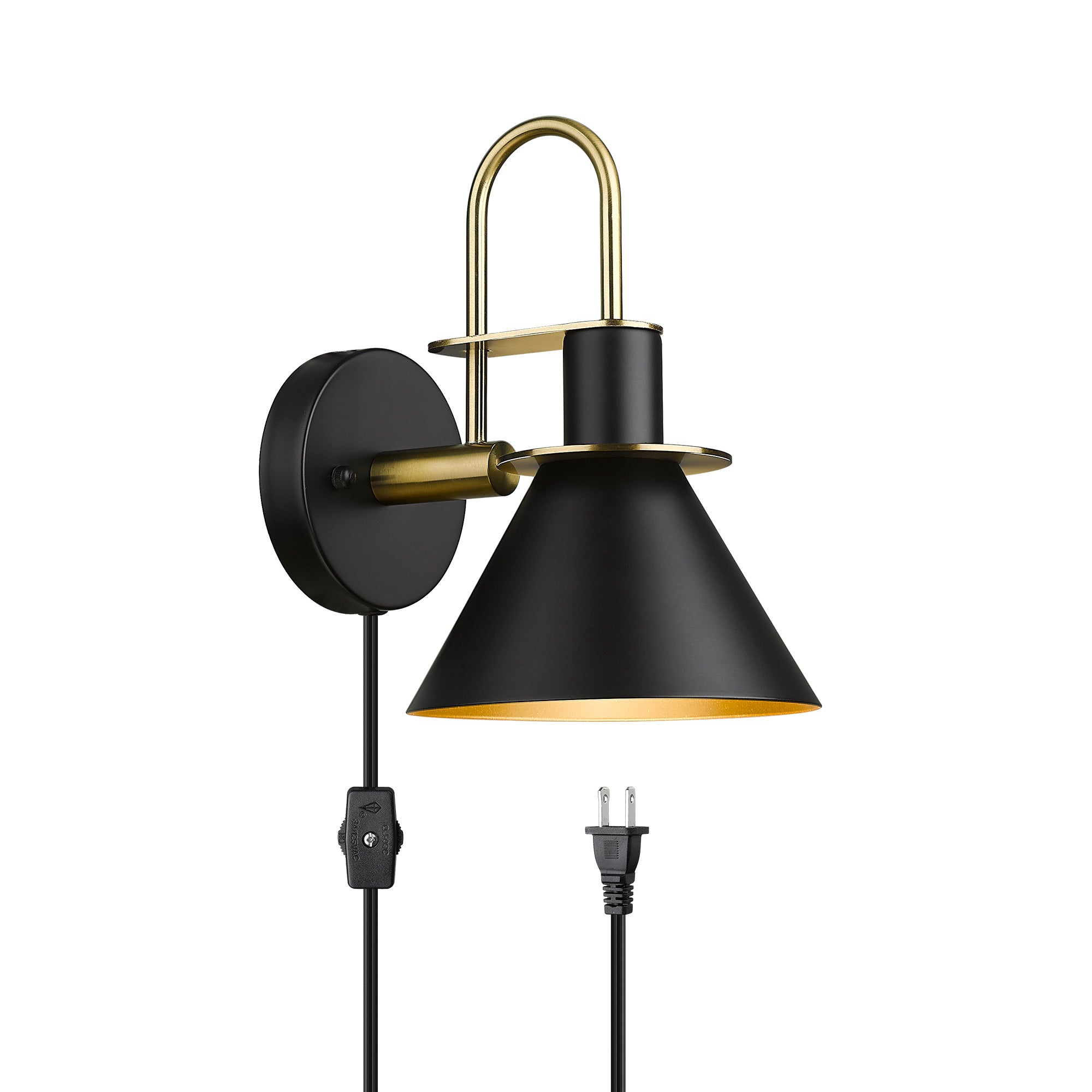 Black and Gold Finish Industrial Wall Mounted - 7 inch Plug in Wall Lamp Wall Sconce with Cord - USAG00203