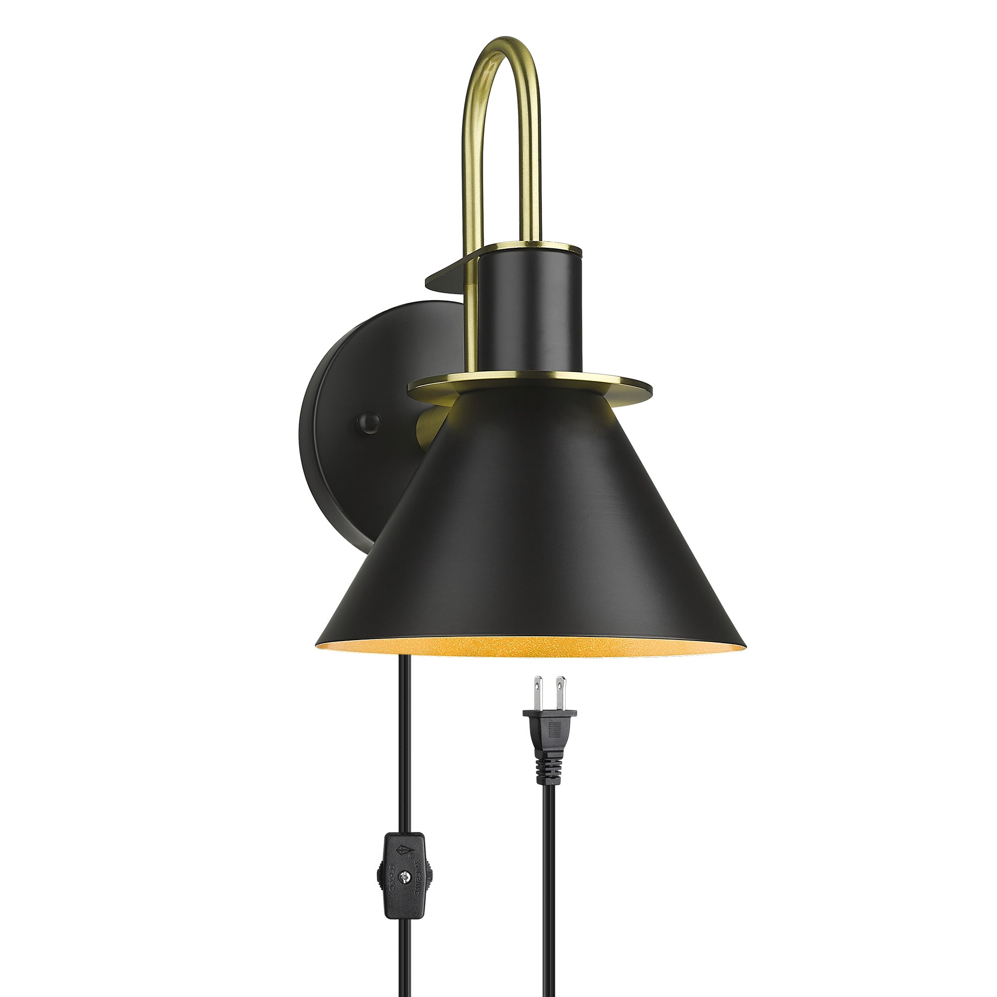 Black and Gold Finish Industrial Wall Mounted - 7 inch Plug in Wall Lamp Wall Sconce with Cord - USAG00203