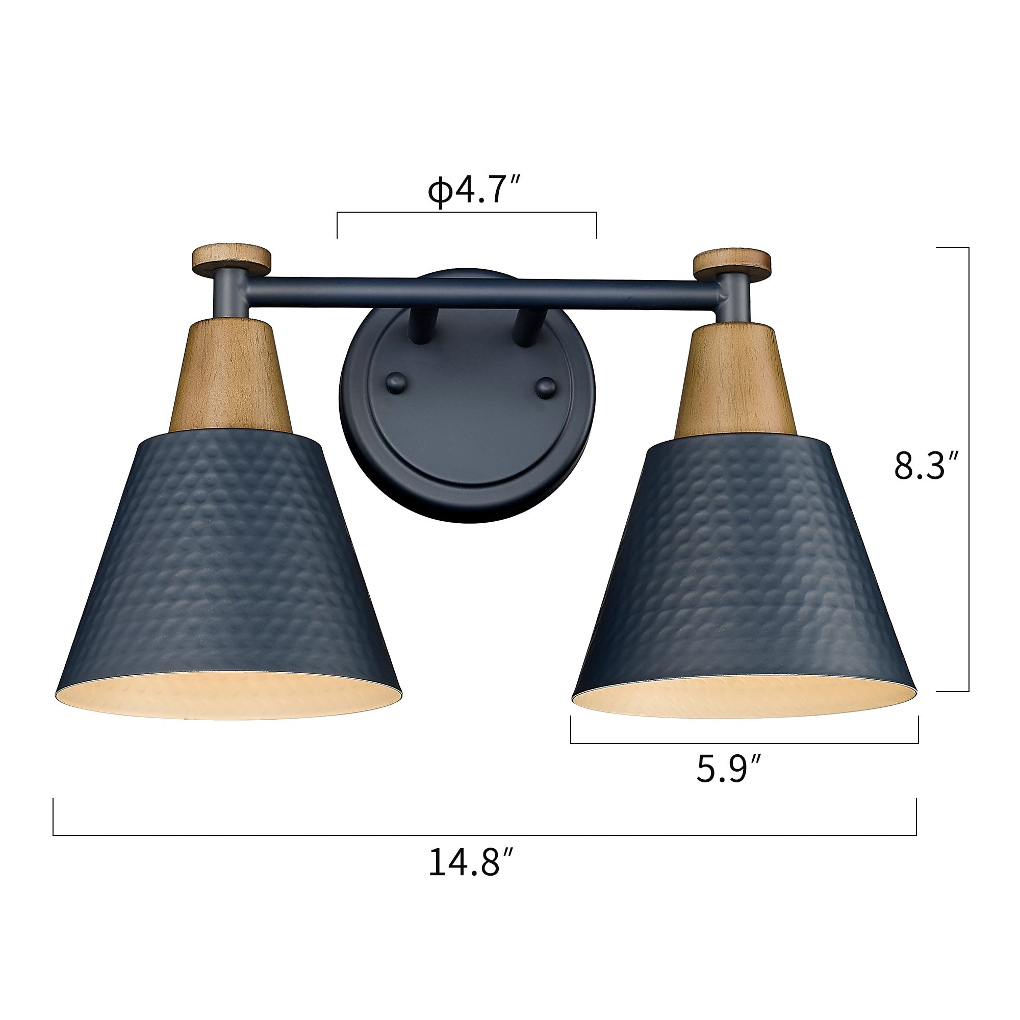 Blue Finish with Wood Grain Shade - 14.8 inch 2-Light Wall Sconces Vanity Light - USAG00210