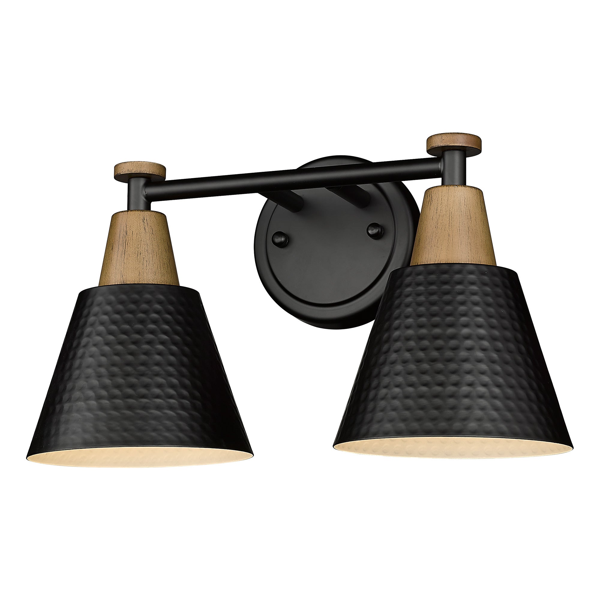 Black Finish with Wood Grain Shade - 14.8 inch 2-Light Wall Sconces Vanity Light - USAG00212