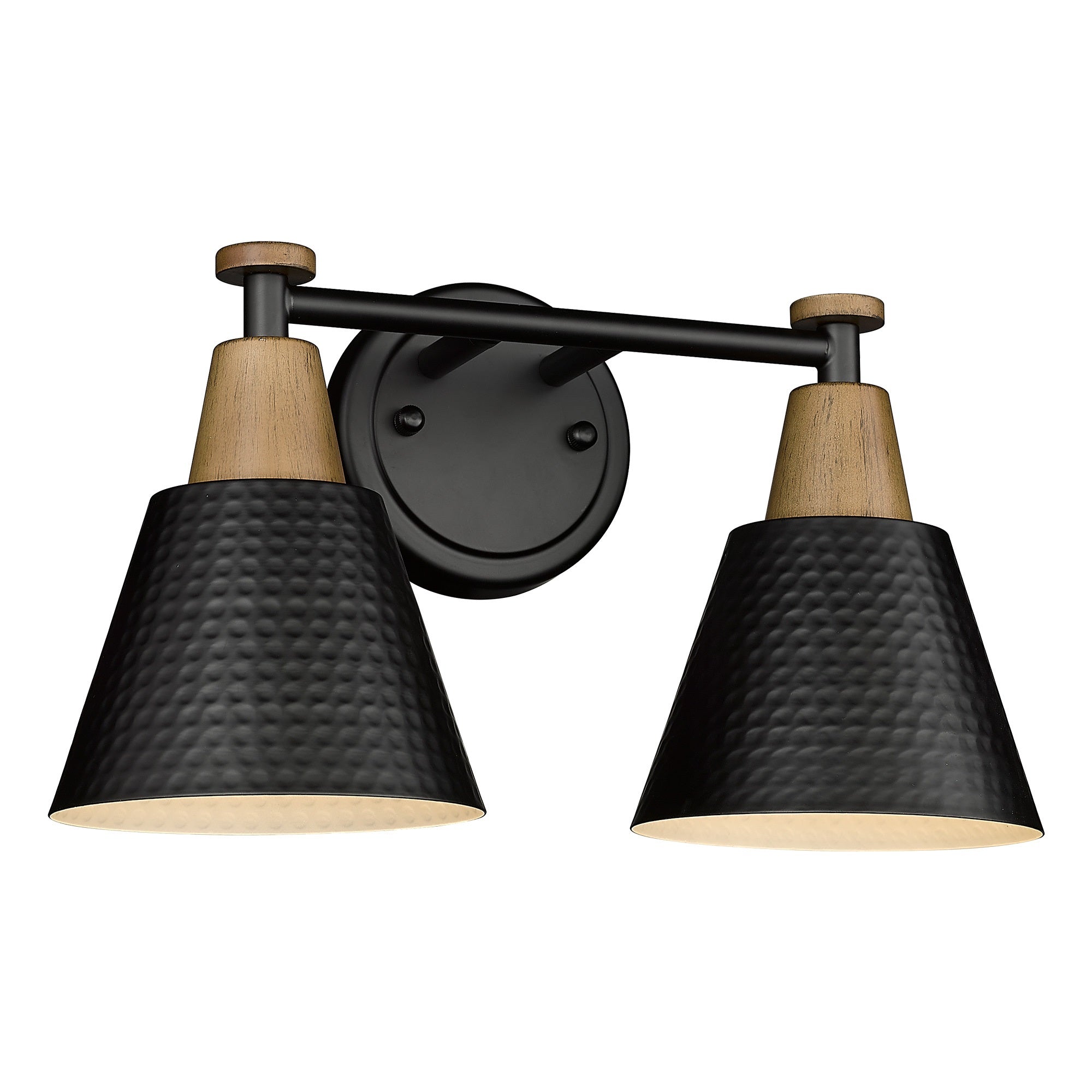 Black Finish with Wood Grain Shade - 14.8 inch 2-Light Wall Sconces Vanity Light - USAG00212