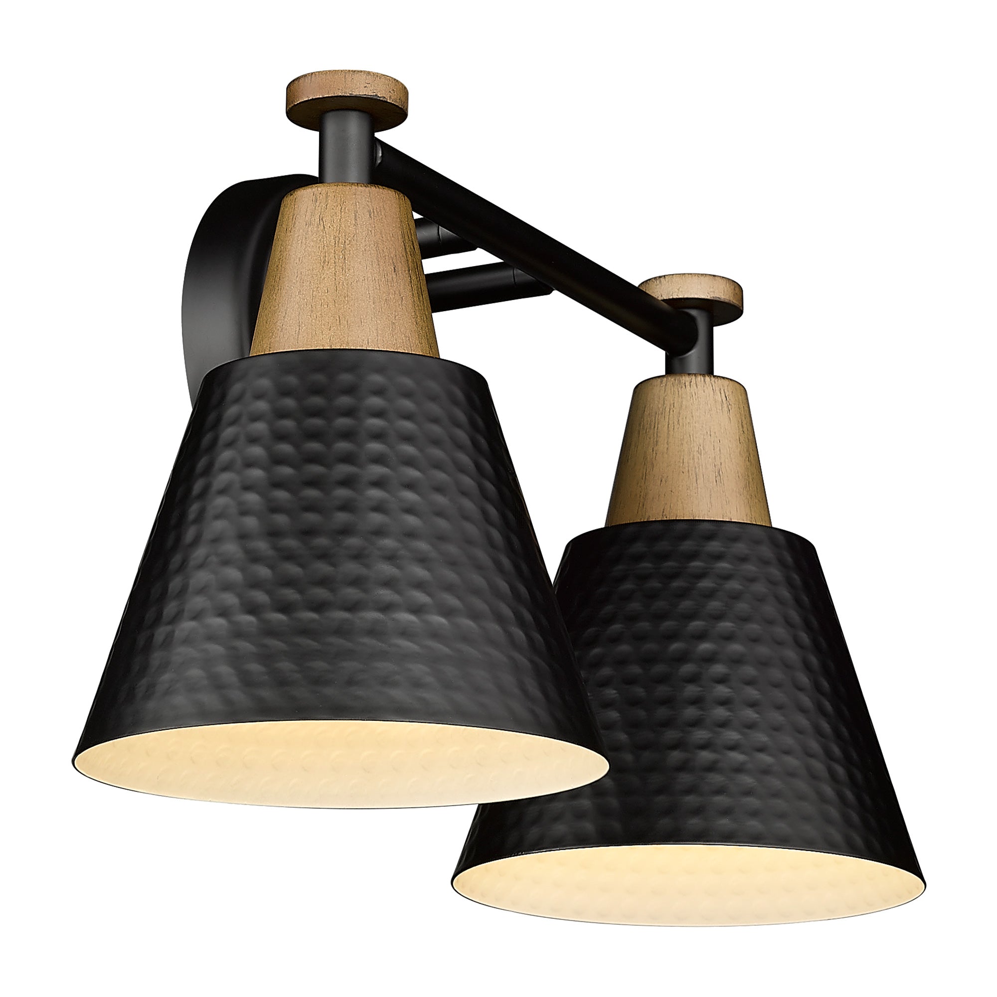 Black Finish with Wood Grain Shade - 14.8 inch 2-Light Wall Sconces Vanity Light - USAG00212