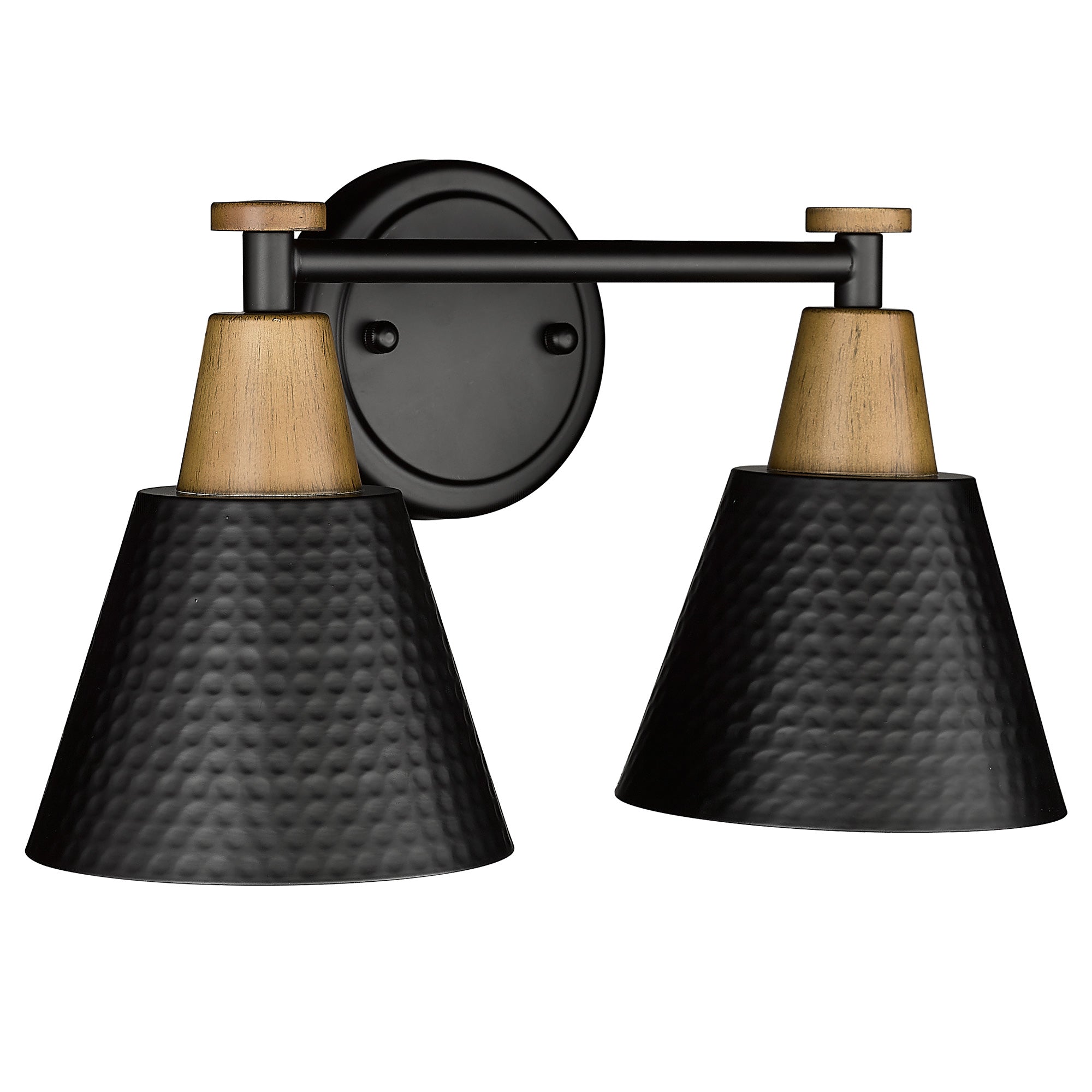 Black Finish with Wood Grain Shade - 14.8 inch 2-Light Wall Sconces Vanity Light - USAG00212