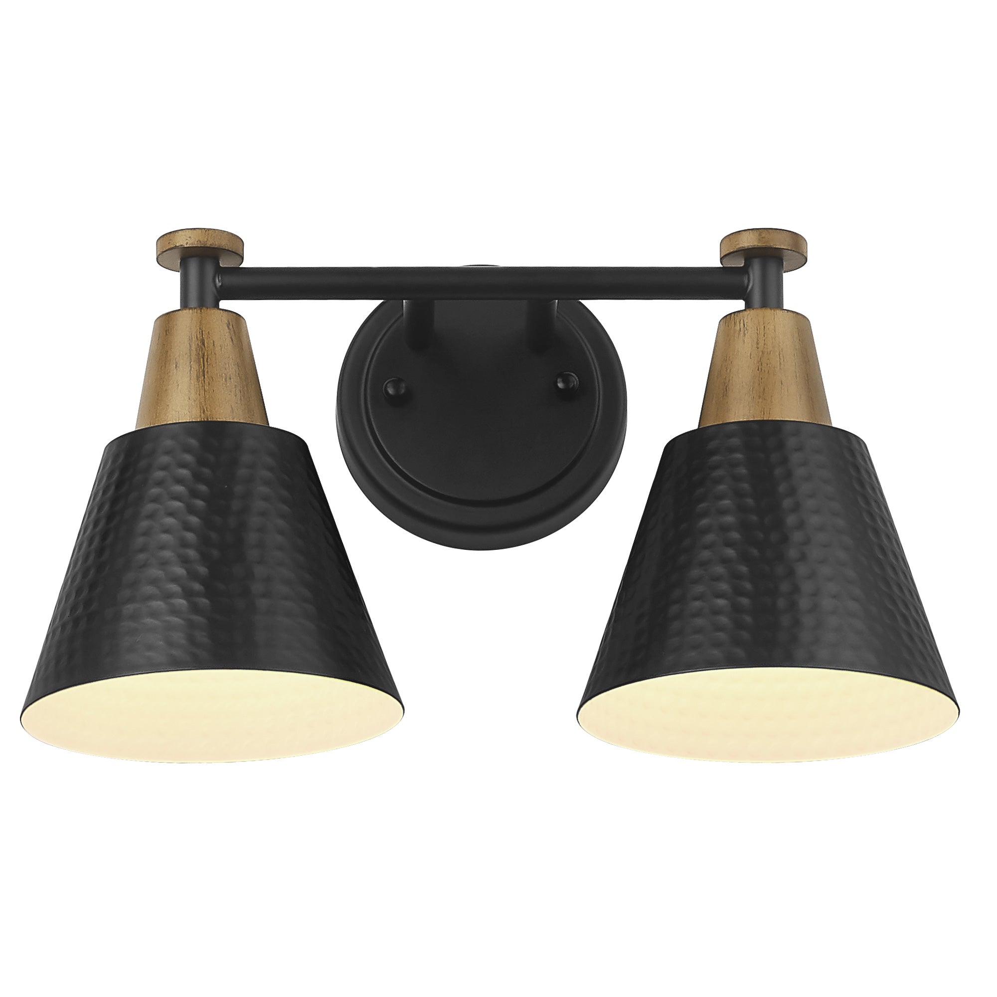 Black Finish with Wood Grain Shade - 14.8 inch 2-Light Wall Sconces Vanity Light - USAG00212