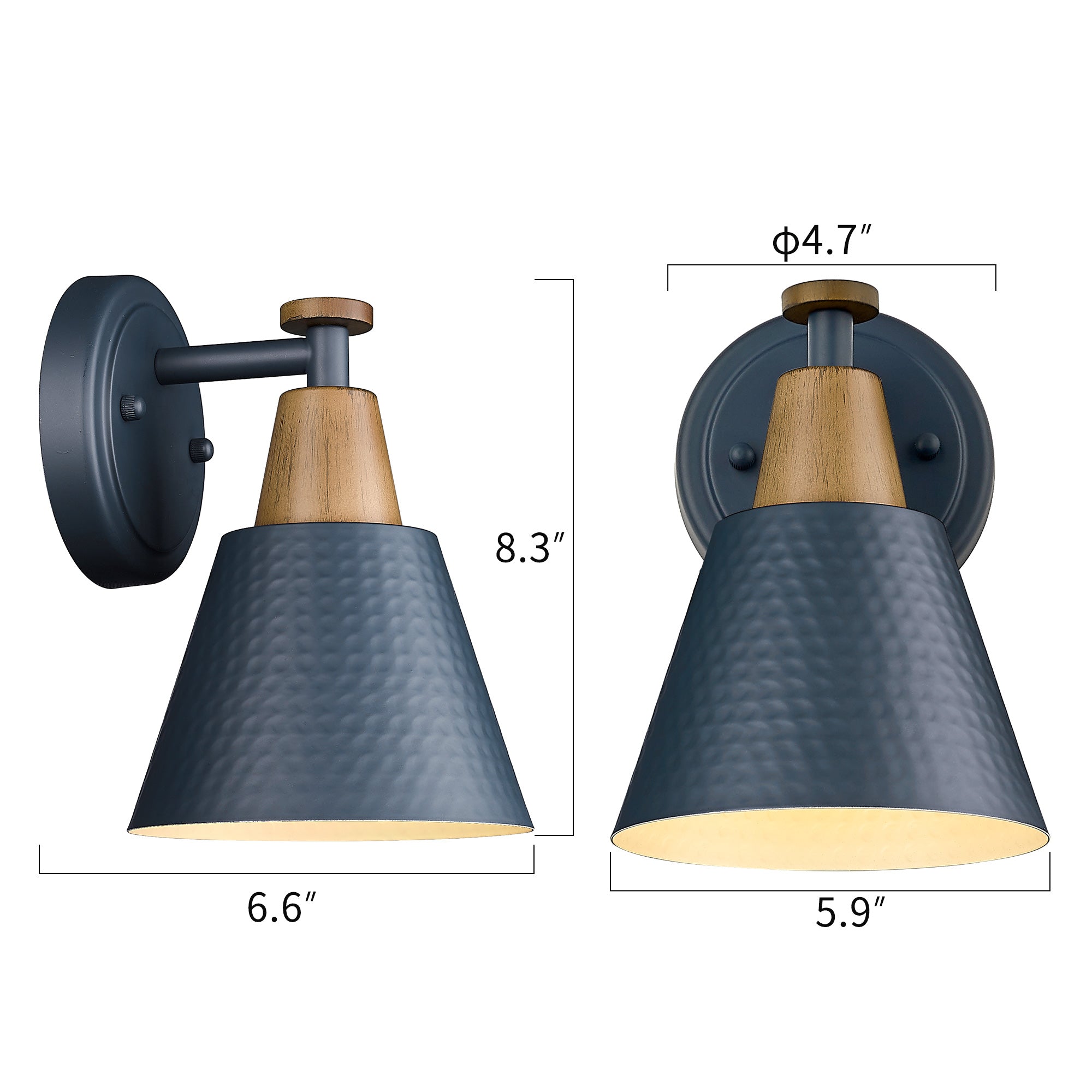 Blue & Wood Grain Finish with Hammered Metal Shade - 8.3 inch 1-Light Wall Sconces Wall Light - USAG00213