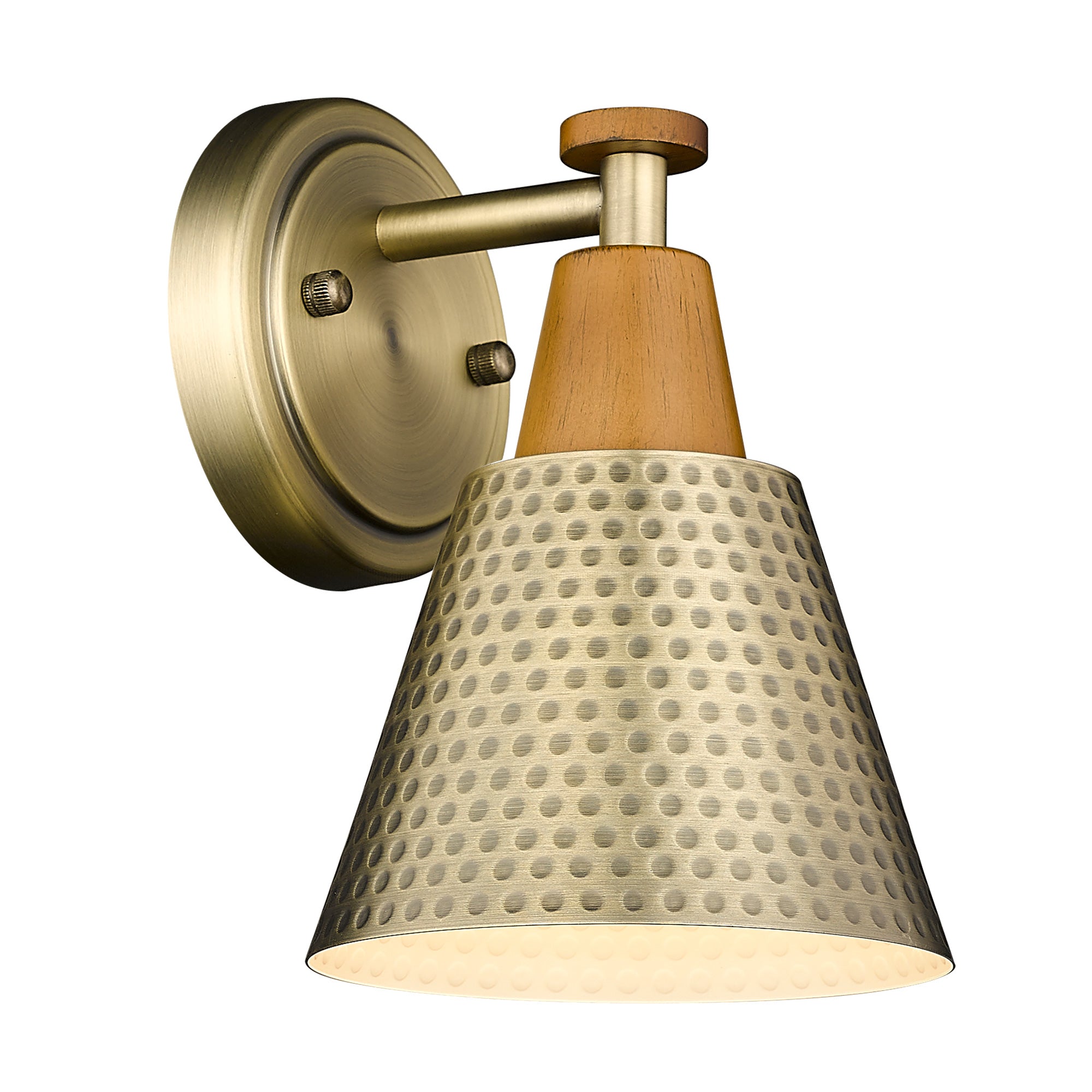 Brass Gold & Wood Grain Finish with Hammered Metal Shade - 8.3 inch 1-Light Wall Sconces Wall Light - USAG00214