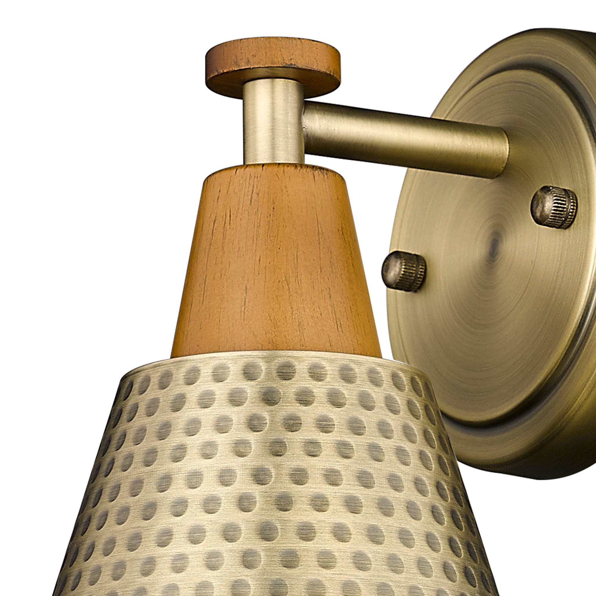 Brass Gold & Wood Grain Finish with Hammered Metal Shade - 8.3 inch 1-Light Wall Sconces Wall Light - USAG00214