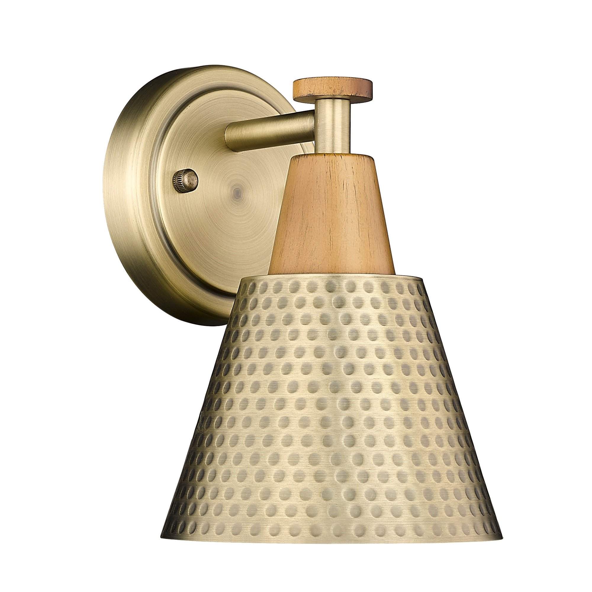 Brass Gold & Wood Grain Finish with Hammered Metal Shade - 8.3 inch 1-Light Wall Sconces Wall Light - USAG00214