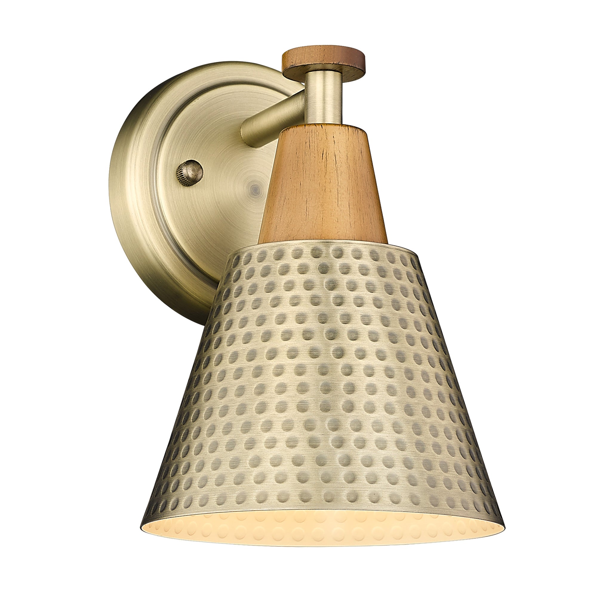 Brass Gold & Wood Grain Finish with Hammered Metal Shade - 8.3 inch 1-Light Wall Sconces Wall Light - USAG00214