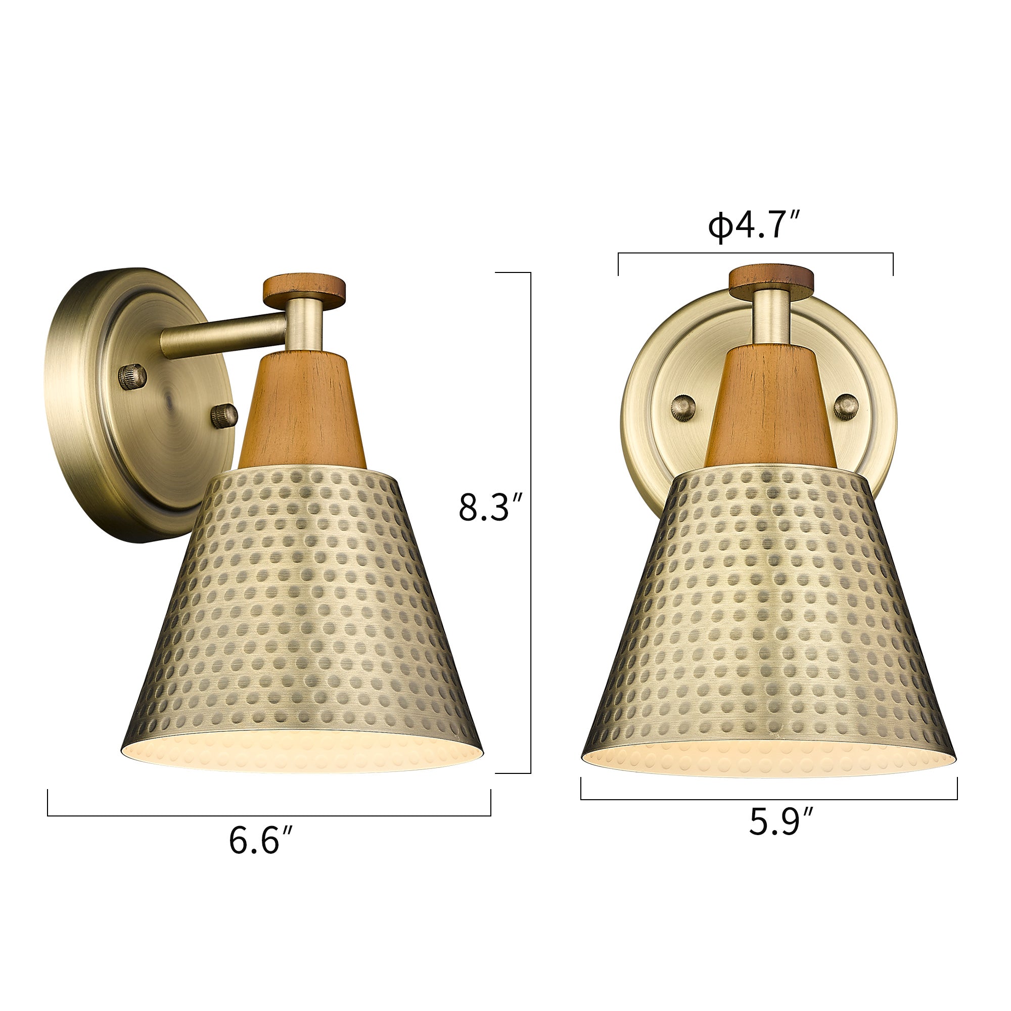 Brass Gold & Wood Grain Finish with Hammered Metal Shade - 8.3 inch 1-Light Wall Sconces Wall Light - USAG00214