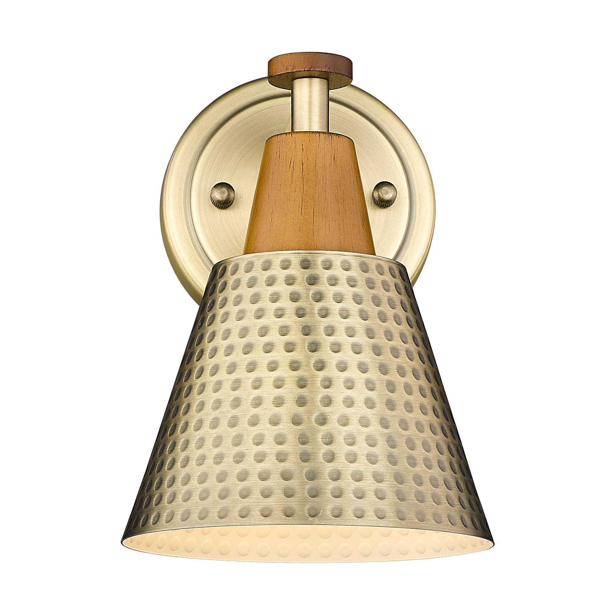 Brass Gold & Wood Grain Finish with Hammered Metal Shade - 8.3 inch 1-Light Wall Sconces Wall Light - USAG00214