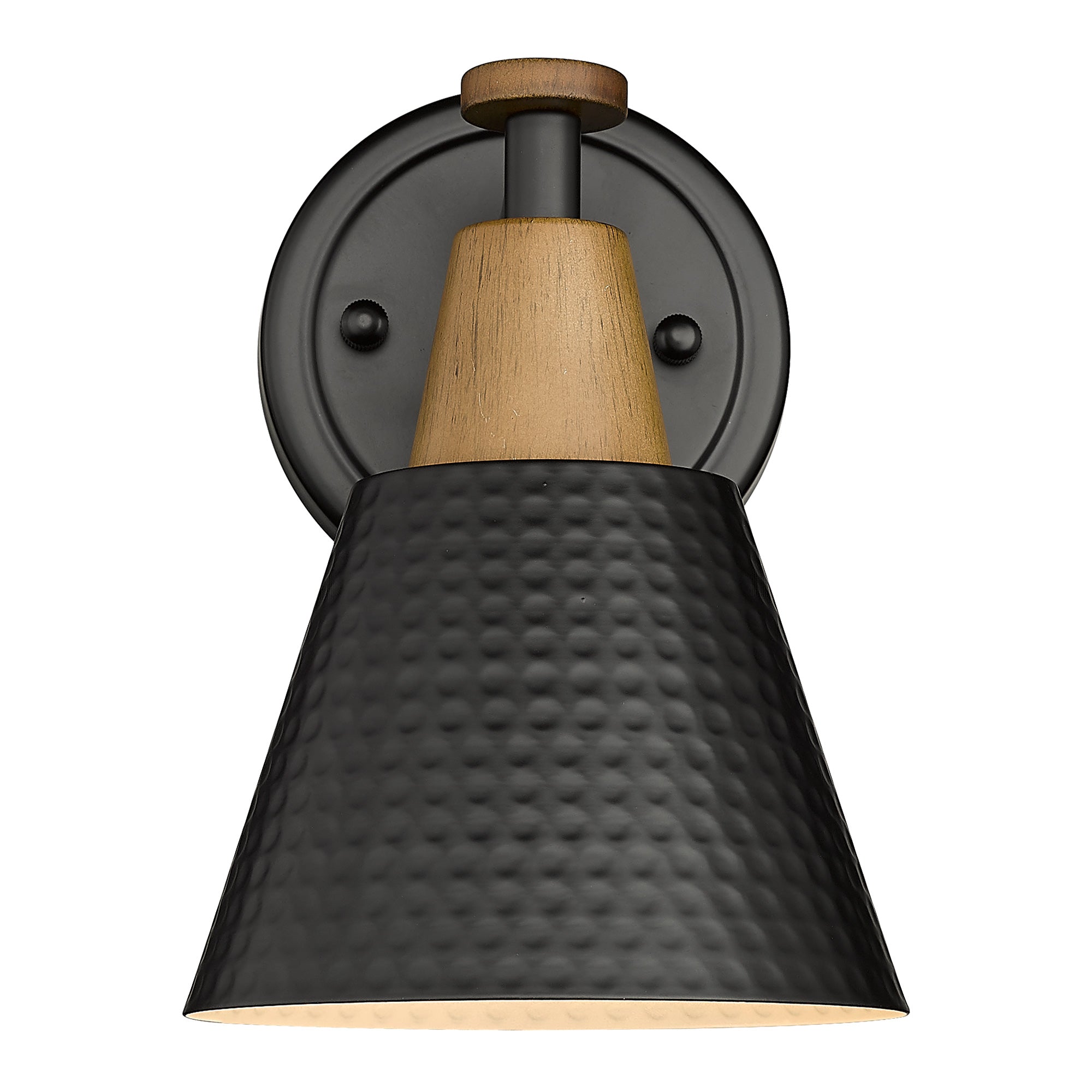 Matte Black & Wood Grain Finish with Hammered Metal Shade - 8.3 inch 1-Light Wall Sconces Wall Light - USAG00216