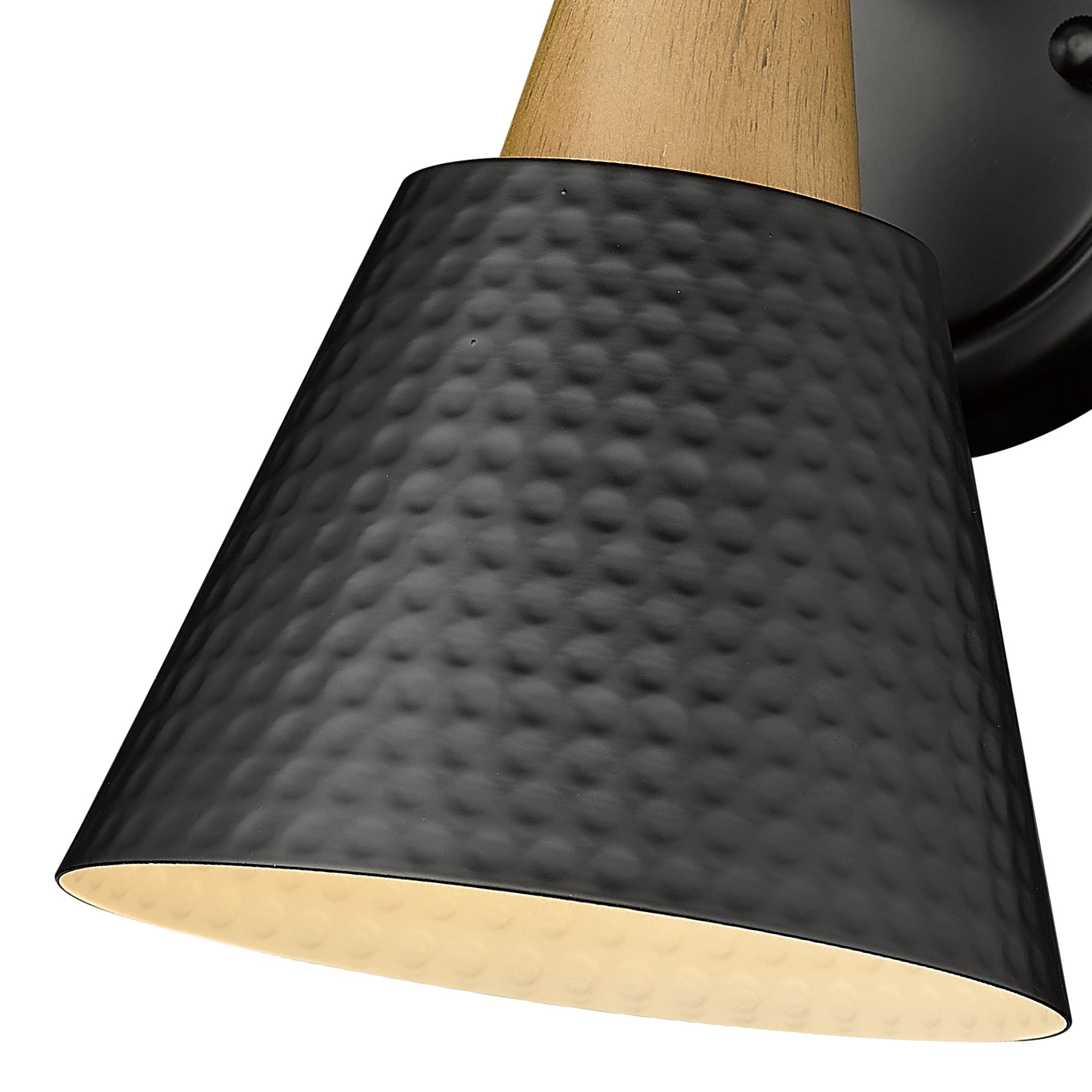 Matte Black & Wood Grain Finish with Hammered Metal Shade - 8.3 inch 1-Light Wall Sconces Wall Light - USAG00216