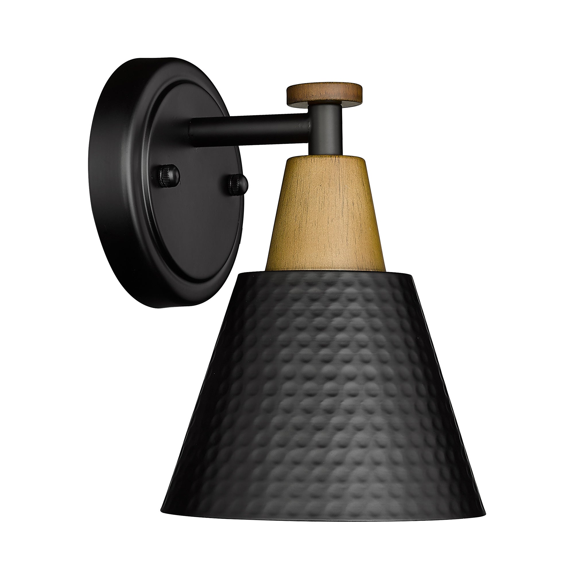 Matte Black & Wood Grain Finish with Hammered Metal Shade - 8.3 inch 1-Light Wall Sconces Wall Light - USAG00216