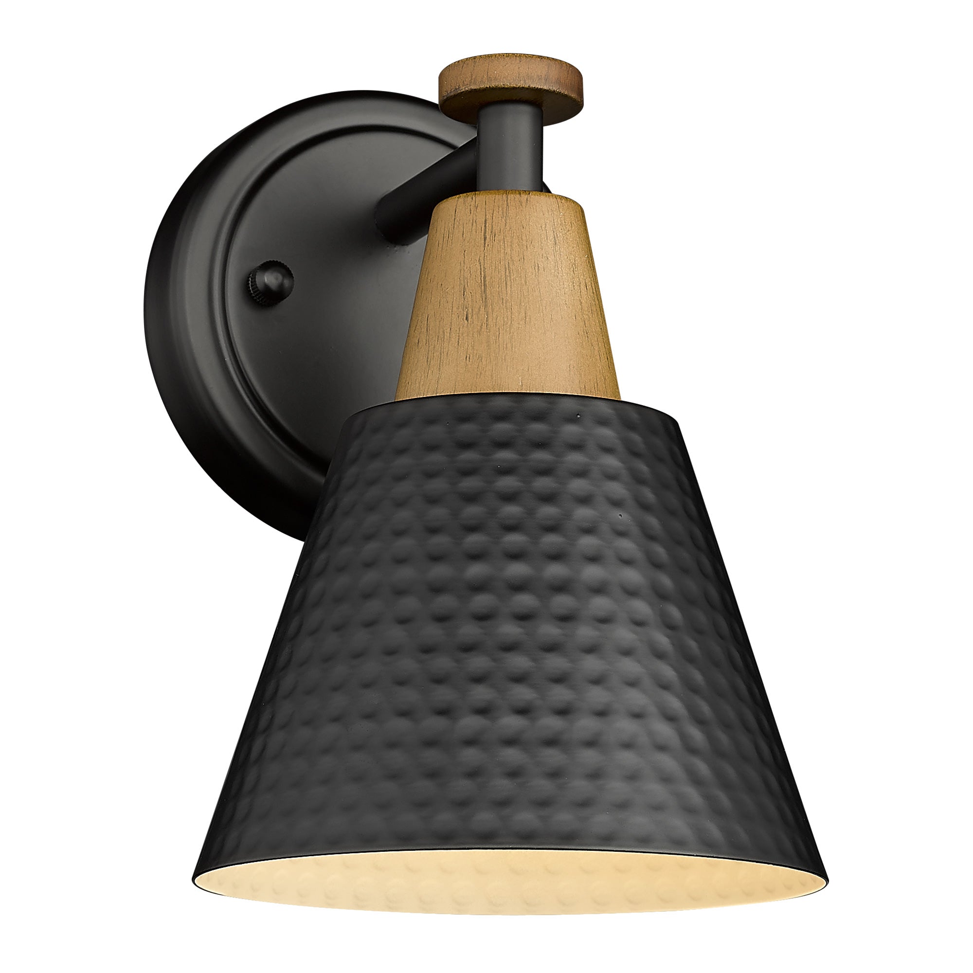 Matte Black & Wood Grain Finish with Hammered Metal Shade - 8.3 inch 1-Light Wall Sconces Wall Light - USAG00216