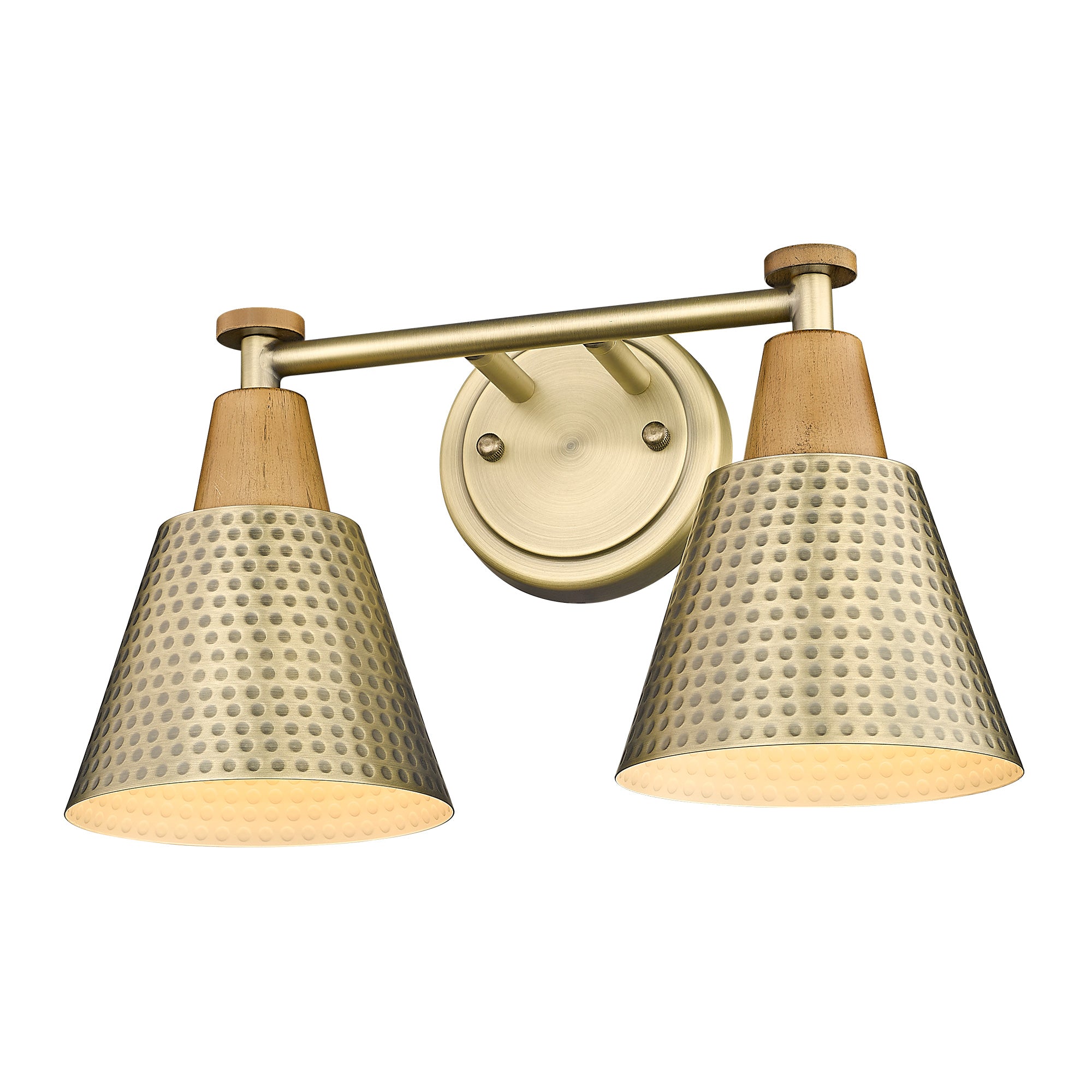 Brass Gold & Wood Grain Finish with Wood Grain Shade - 14.8 inch 2-Light Wall Sconces Vanity Light - USAG00217