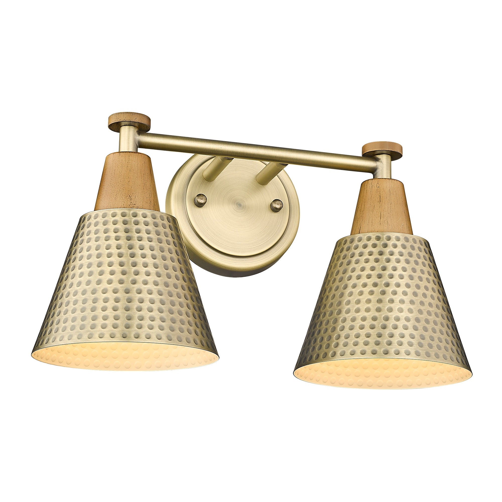 Brass Gold & Wood Grain Finish with Wood Grain Shade - 14.8 inch 2-Light Wall Sconces Vanity Light - USAG00217