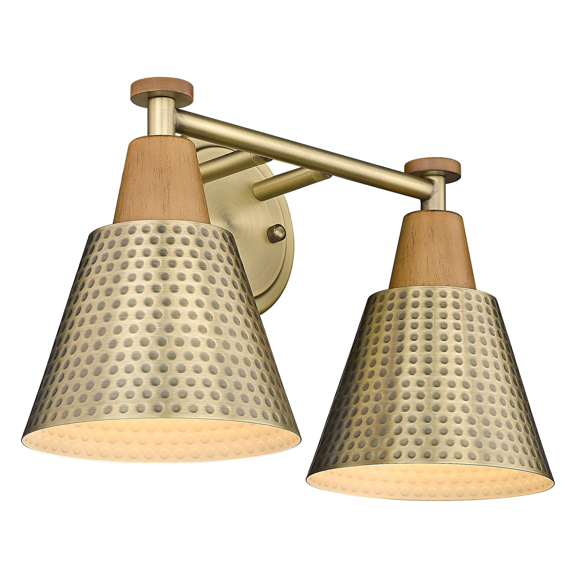 Brass Gold & Wood Grain Finish with Wood Grain Shade - 14.8 inch 2-Light Wall Sconces Vanity Light - USAG00217