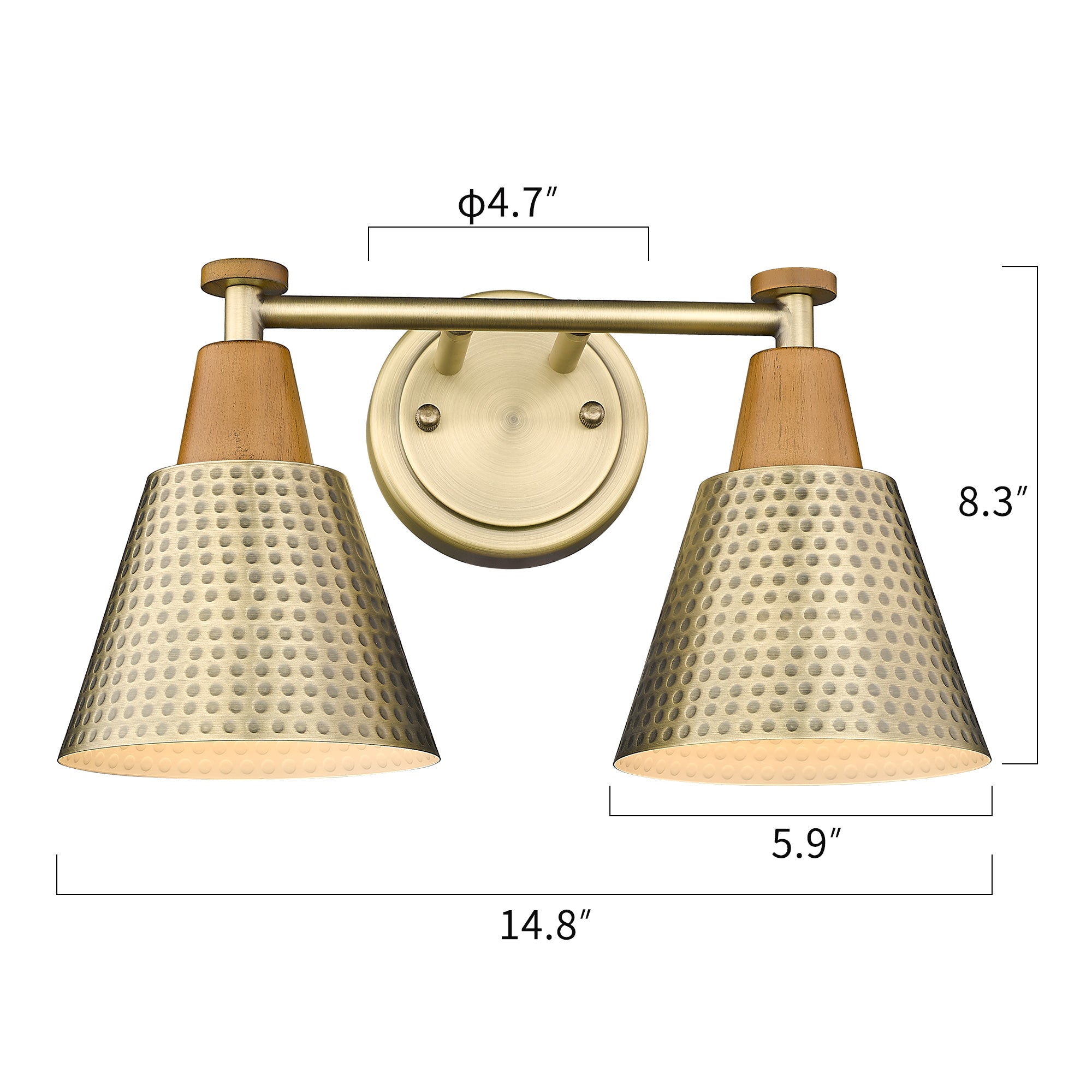 Brass Gold & Wood Grain Finish with Wood Grain Shade - 14.8 inch 2-Light Wall Sconces Vanity Light - USAG00217