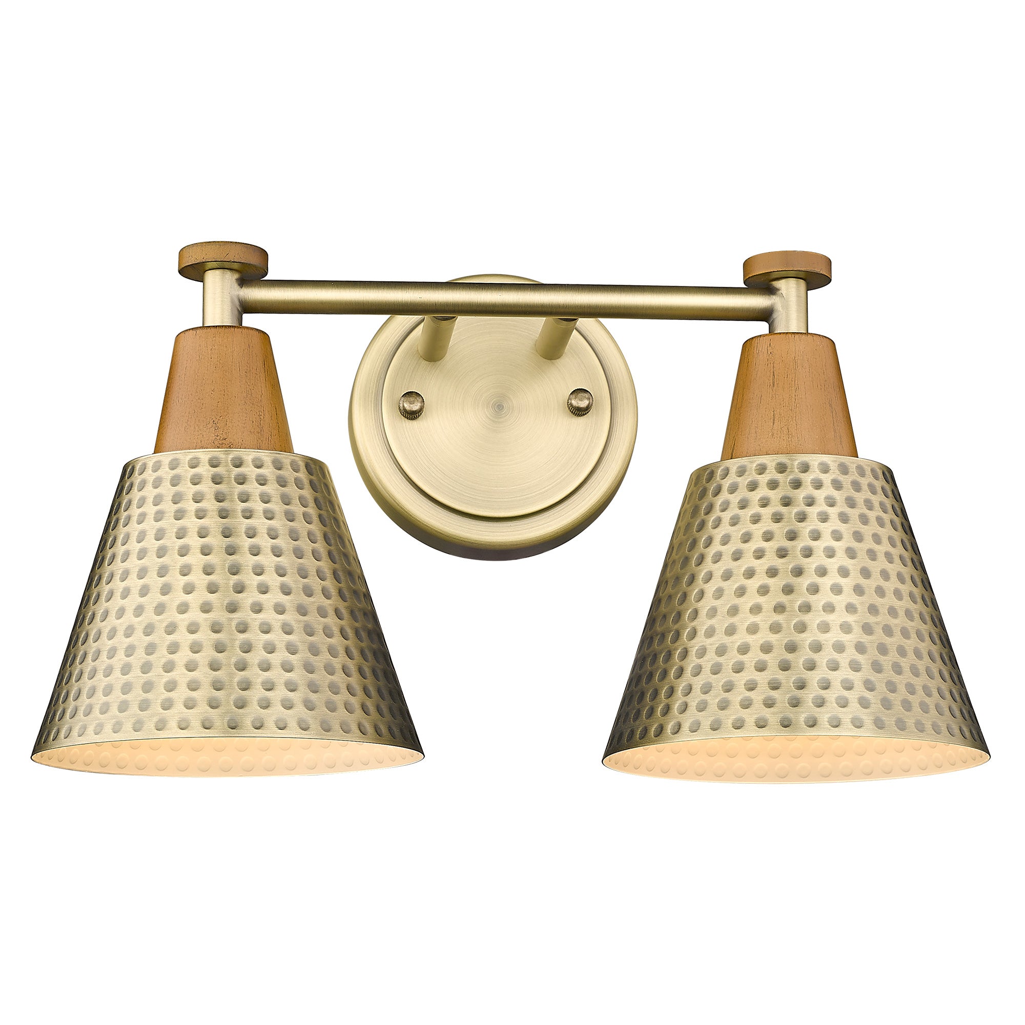 Brass Gold & Wood Grain Finish with Wood Grain Shade - 14.8 inch 2-Light Wall Sconces Vanity Light - USAG00217