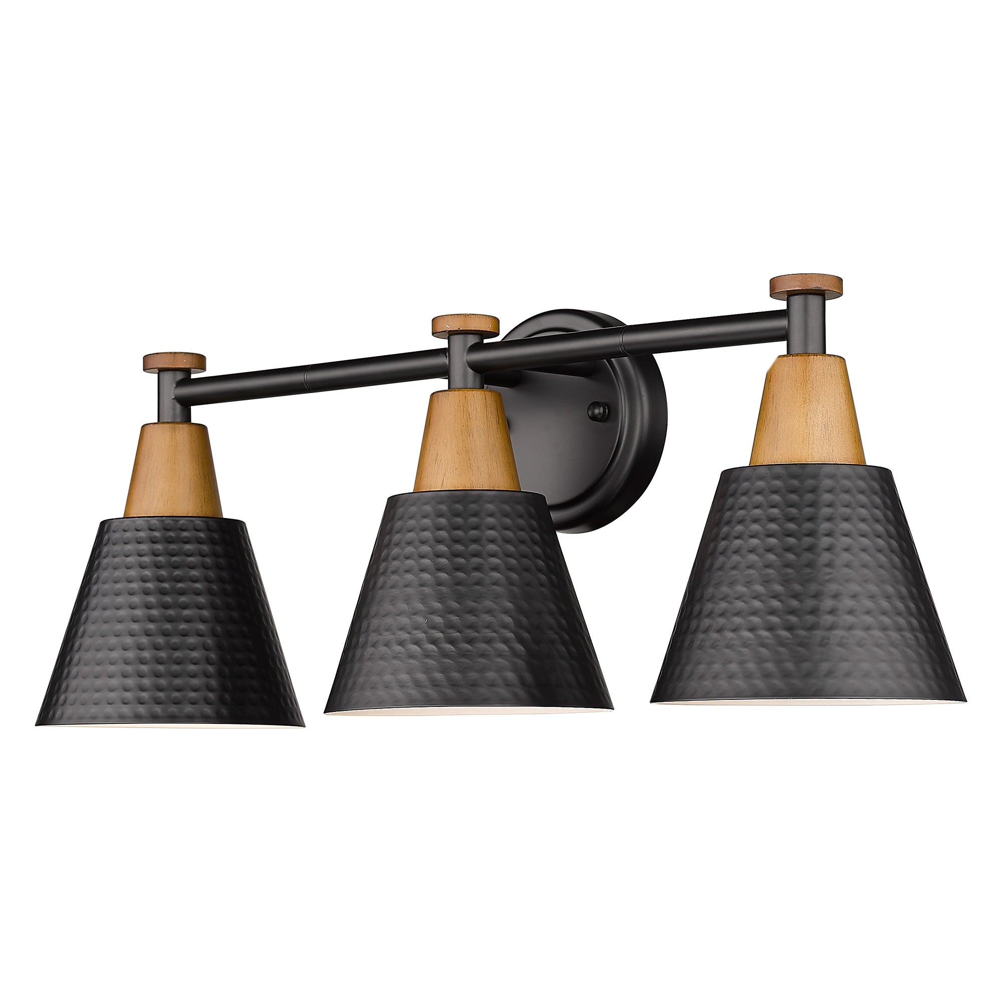 Matte Black & Wood Grain Finish with Hammered Metal Shade - 21.6 inch 3-Light Wall Sconces Vanity Light - USAG00223