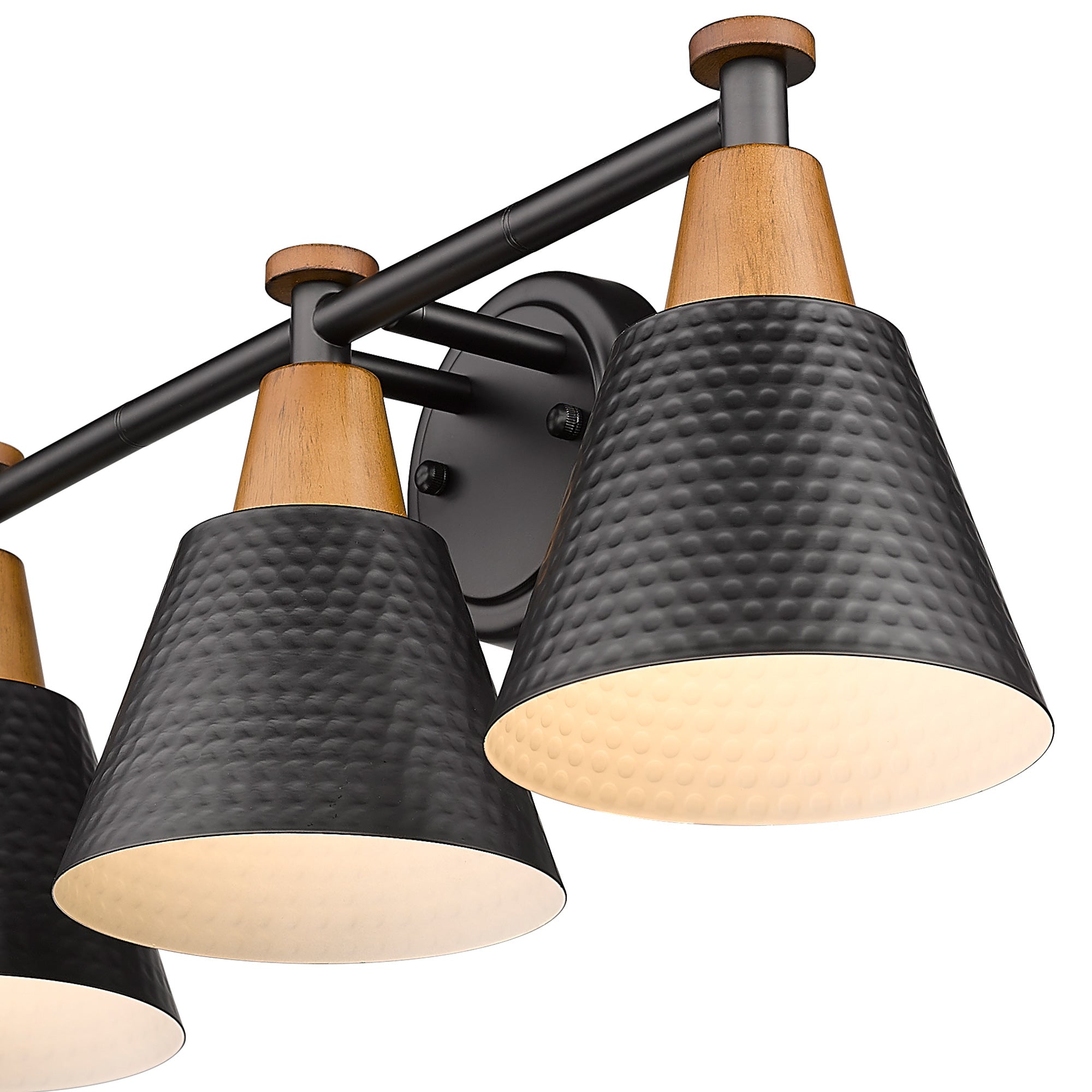 Matte Black & Wood Grain Finish with Hammered Metal Shade - 21.6 inch 3-Light Wall Sconces Vanity Light - USAG00223