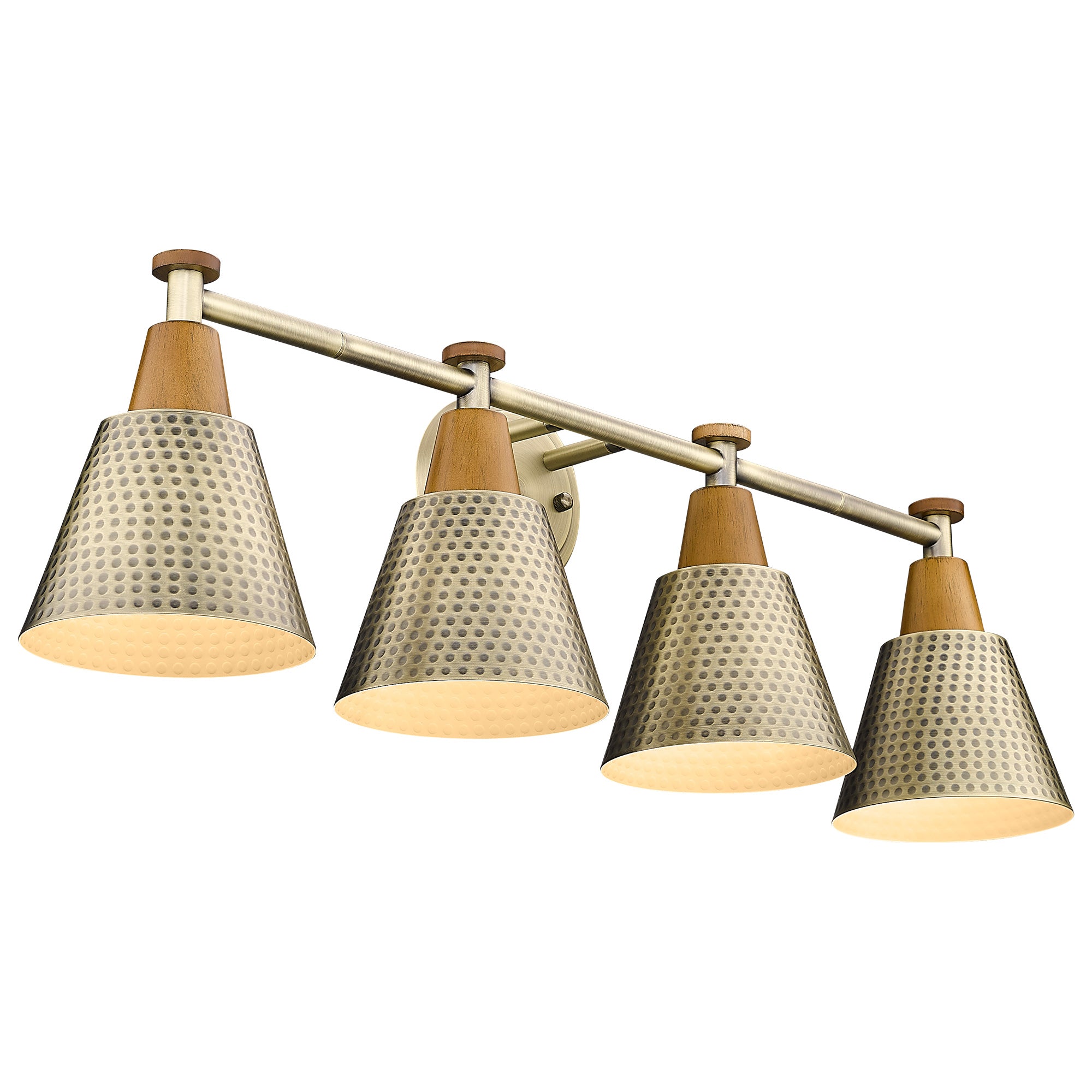 Brass Gold & Wood Grain with Hammered Metal Shade - 29.5 inch 4-Light Wall Sconces Vanity Light - USAG00225