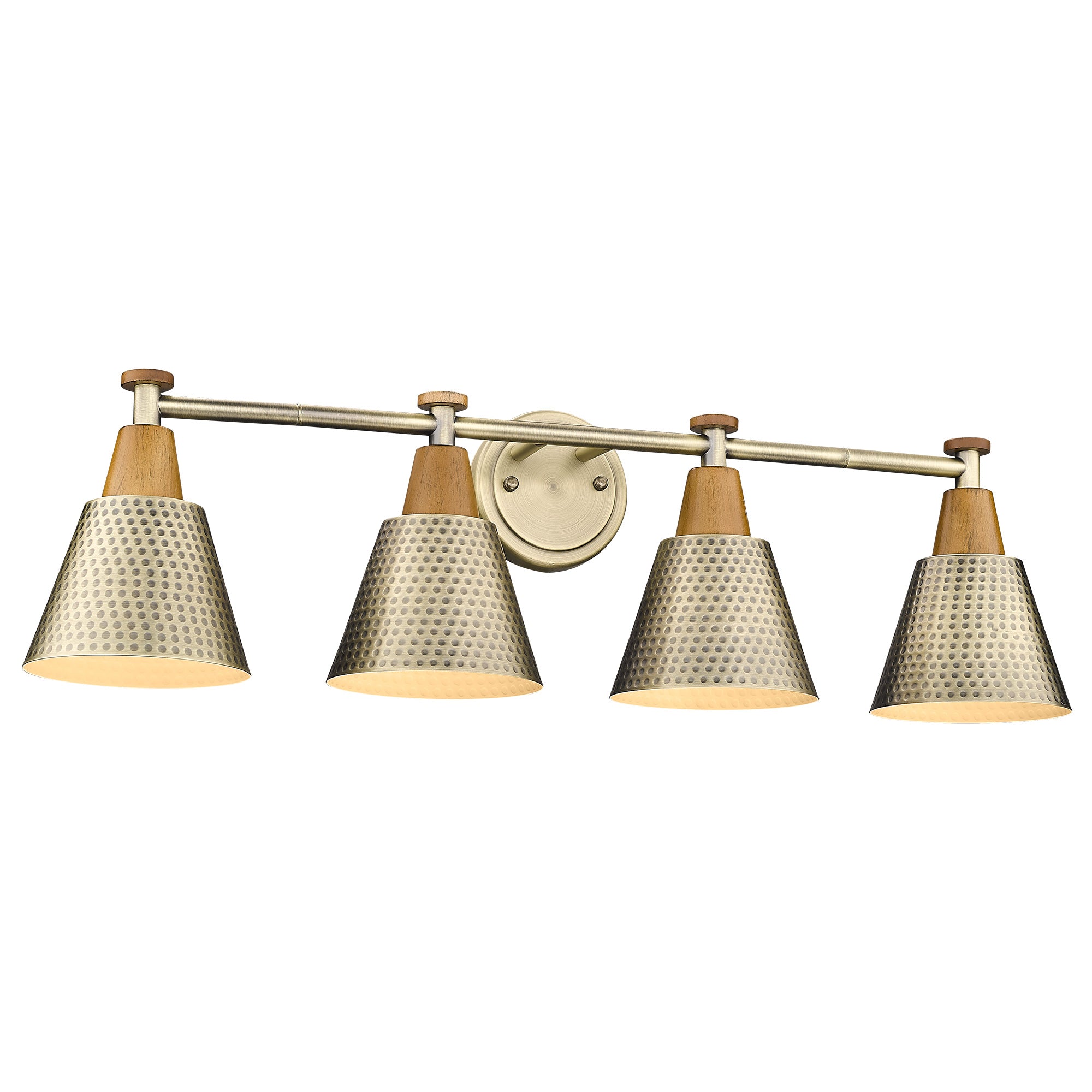 Brass Gold & Wood Grain with Hammered Metal Shade - 29.5 inch 4-Light Wall Sconces Vanity Light - USAG00225