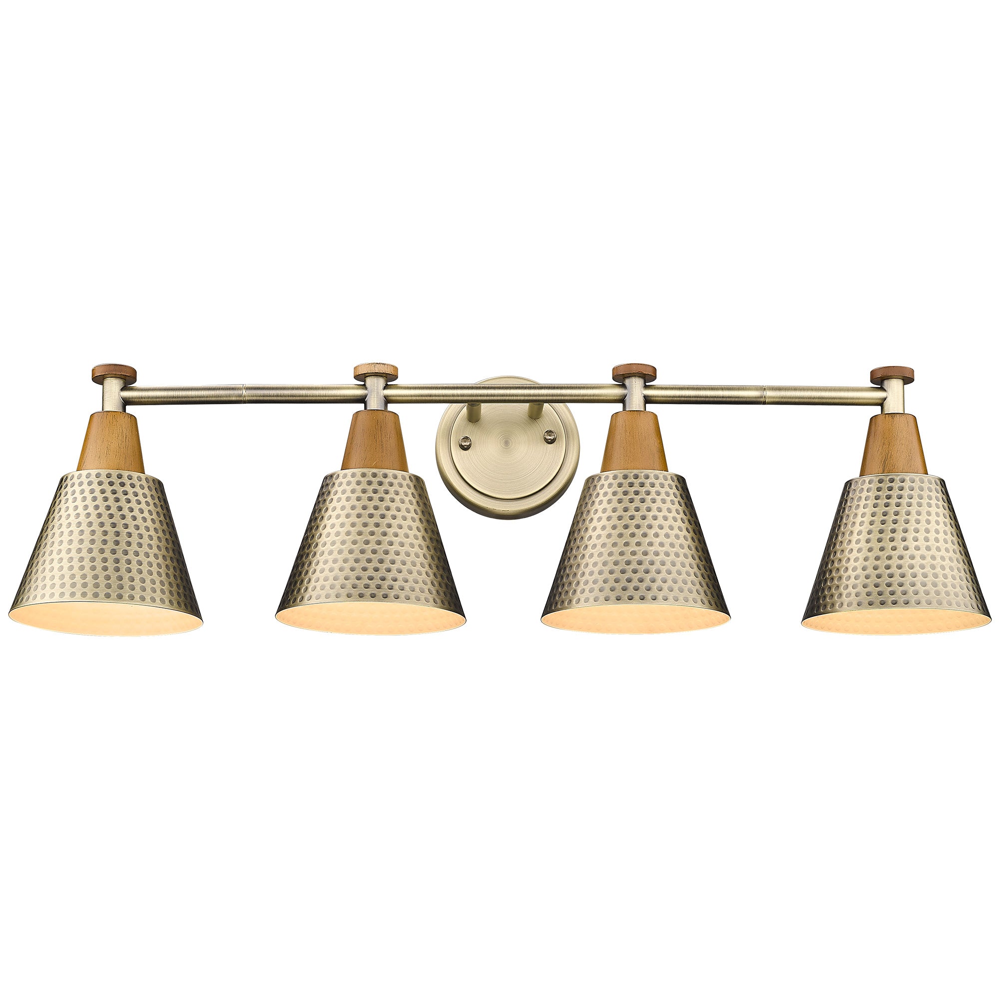 Brass Gold & Wood Grain with Hammered Metal Shade - 29.5 inch 4-Light Wall Sconces Vanity Light - USAG00225