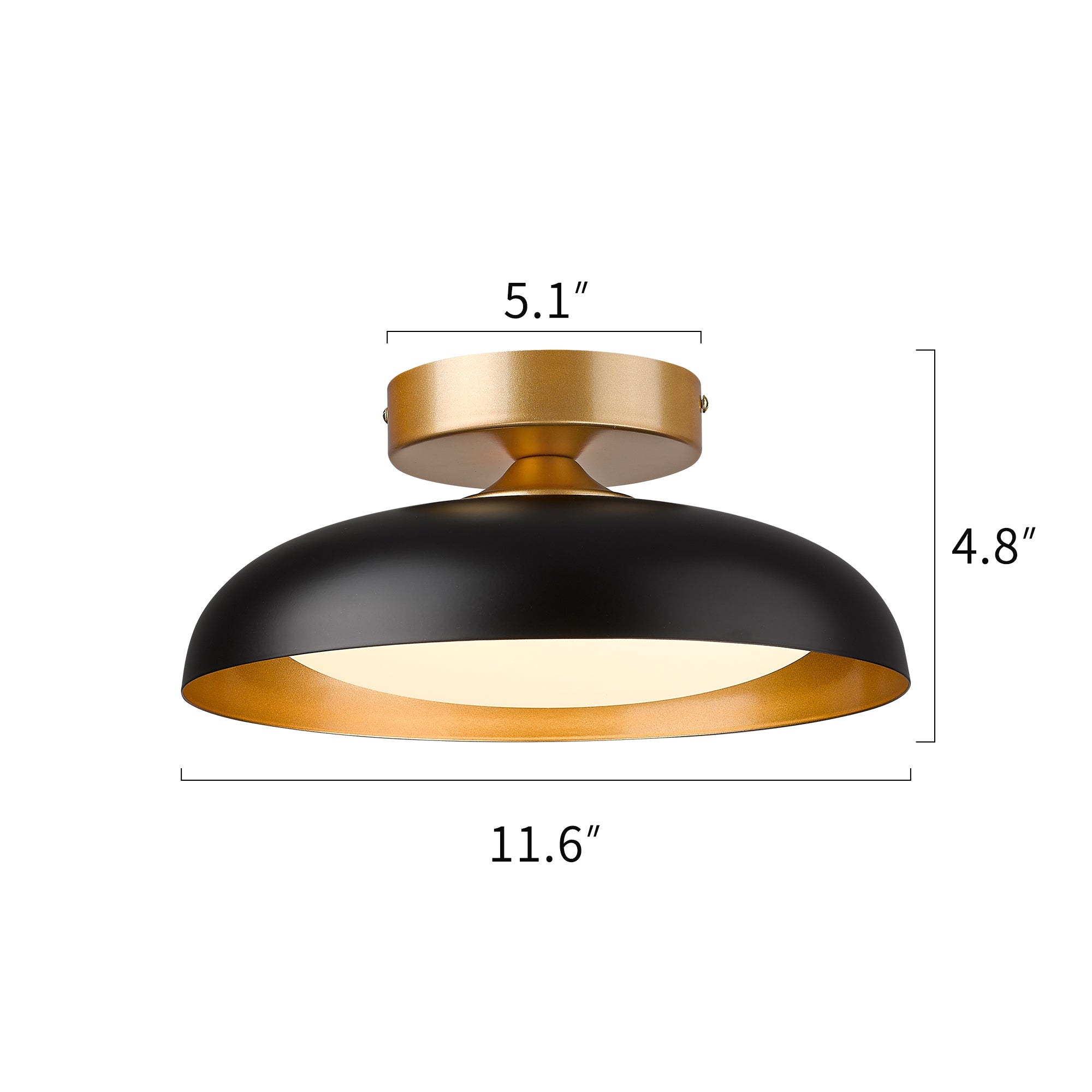 Semi Flush Mount Black and Gold Finish Metal - 12 inch LED 12W/1200lm 3000K/4000K/5000K Adjustable Ceiling Light - USAG00227