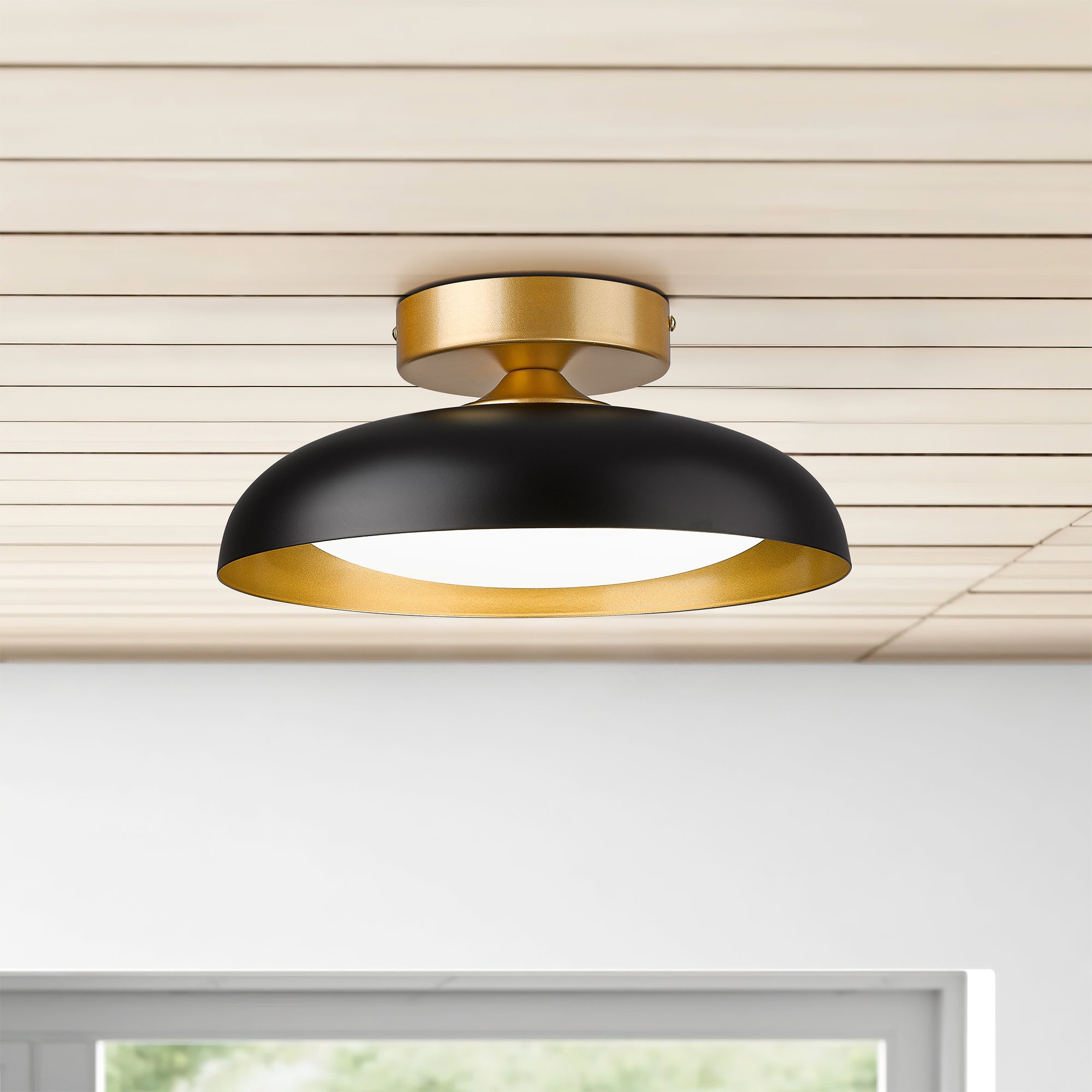 Semi Flush Mount Black and Gold Finish Metal - 12 inch LED 12W/1200lm 3000K/4000K/5000K Adjustable Ceiling Light - USAG00227