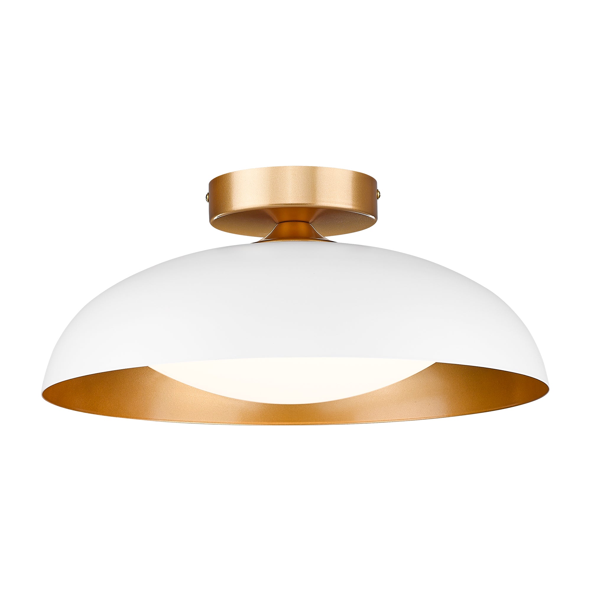 Semi Flush Mount White & Gold Finish Metal - 15 inch LED 12W/1200lm 3000K/4000K/5000K Adjustable Ceiling Light - USAG00228