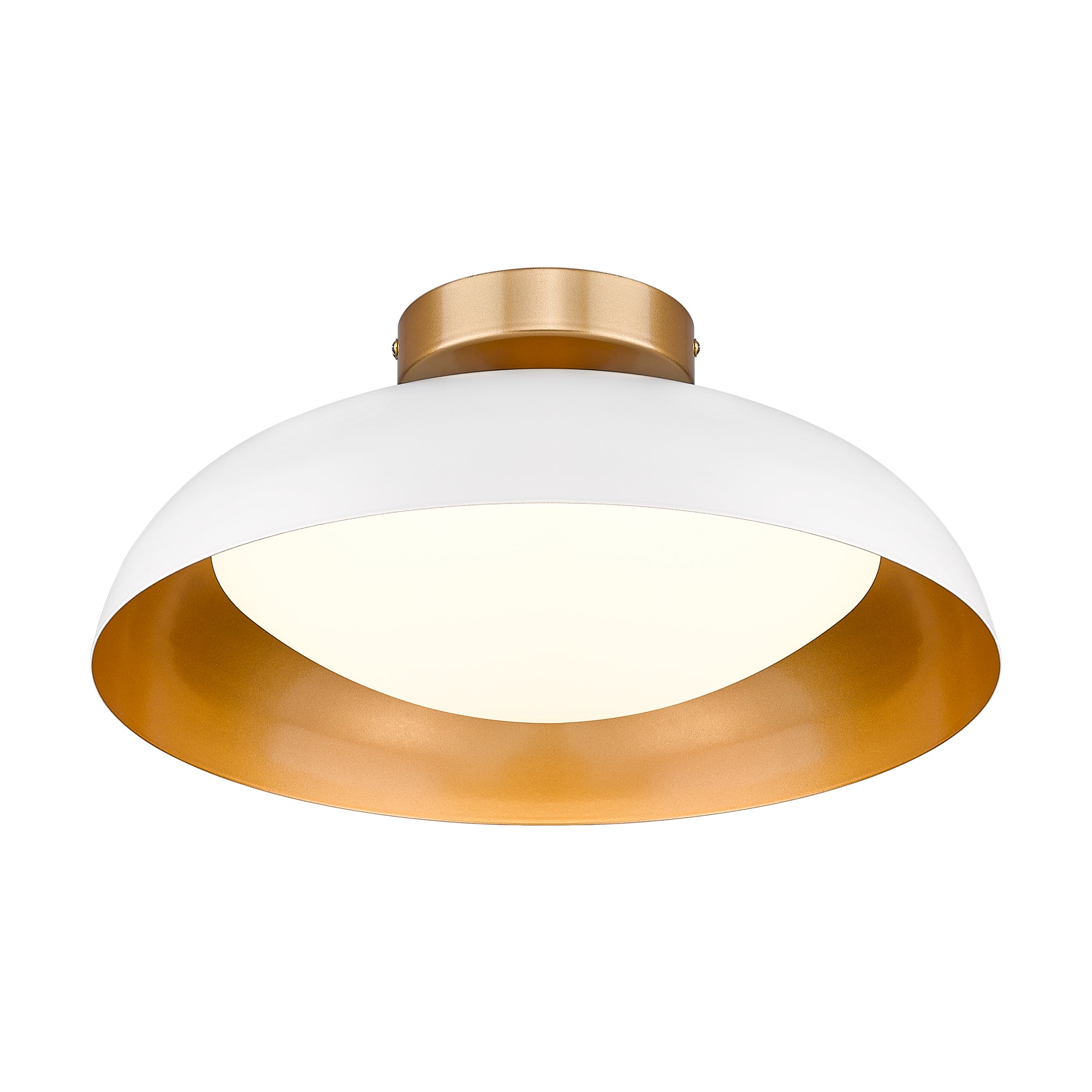 Semi Flush Mount White & Gold Finish Metal - 15 inch LED 12W/1200lm 3000K/4000K/5000K Adjustable Ceiling Light - USAG00228