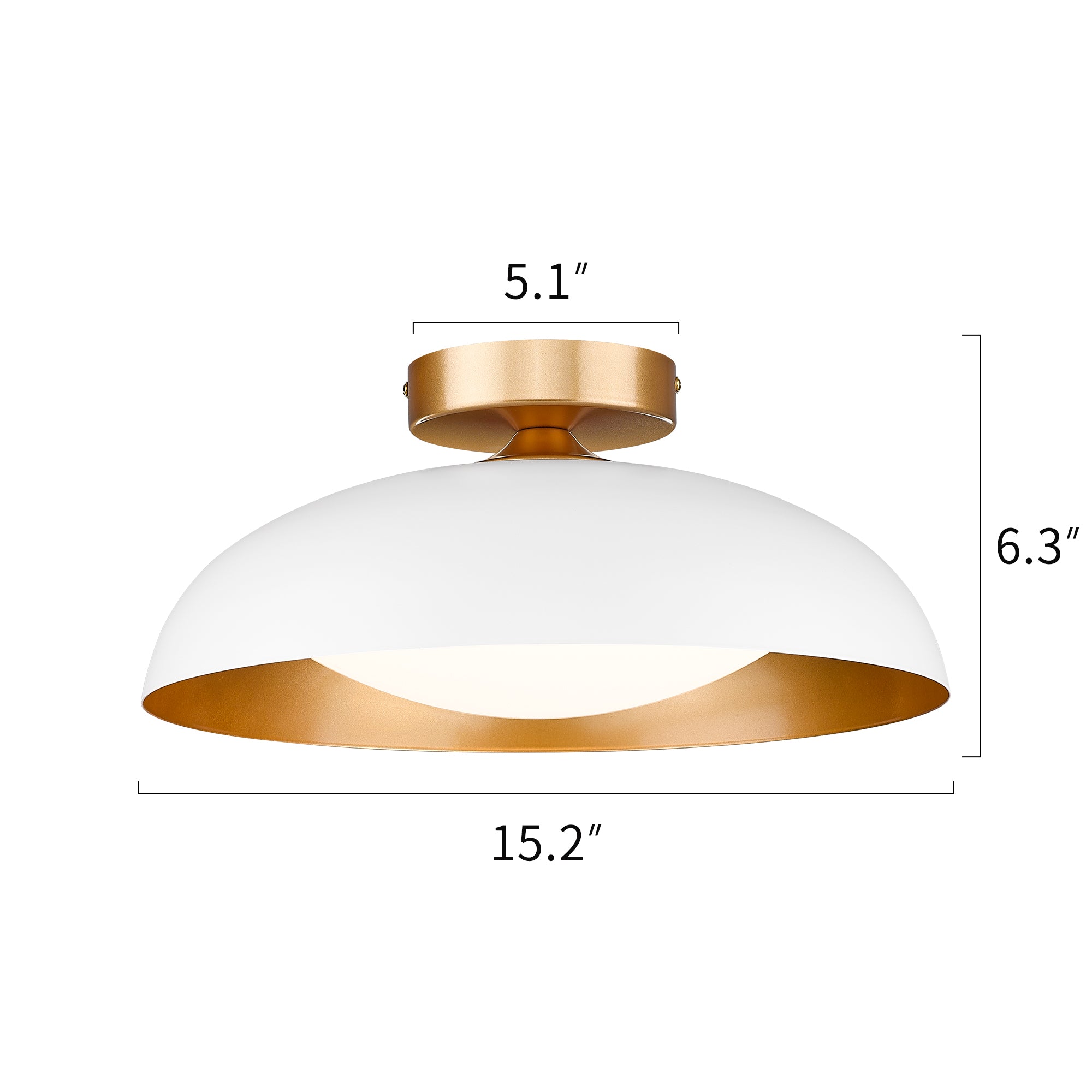 Semi Flush Mount White & Gold Finish Metal - 15 inch LED 12W/1200lm 3000K/4000K/5000K Adjustable Ceiling Light - USAG00228