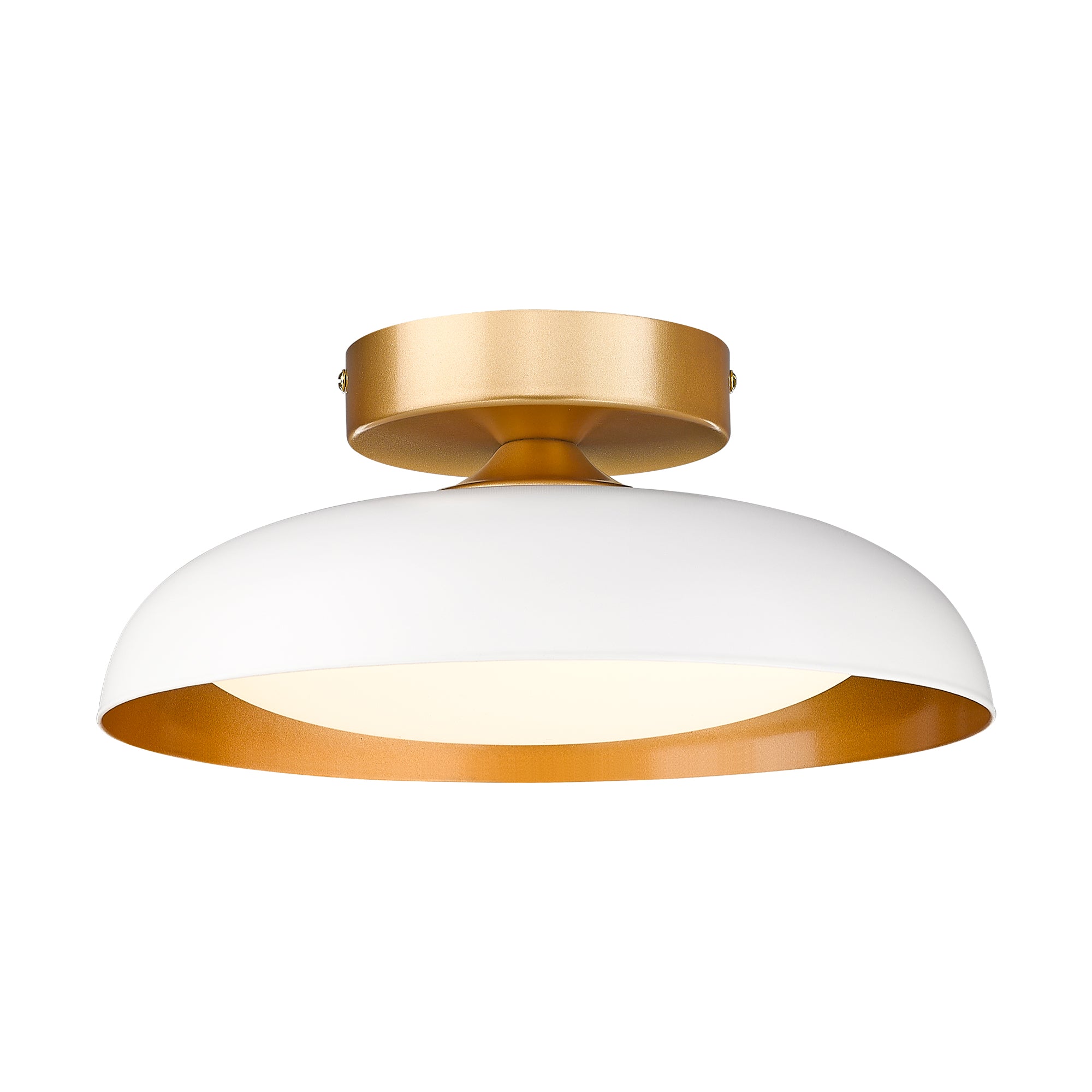 Semi Flush Mount White & Gold Finish Metal - 12 inch LED 12W/1200lm 3000K/4000K/5000K Adjustable Ceiling Light - USAG00229