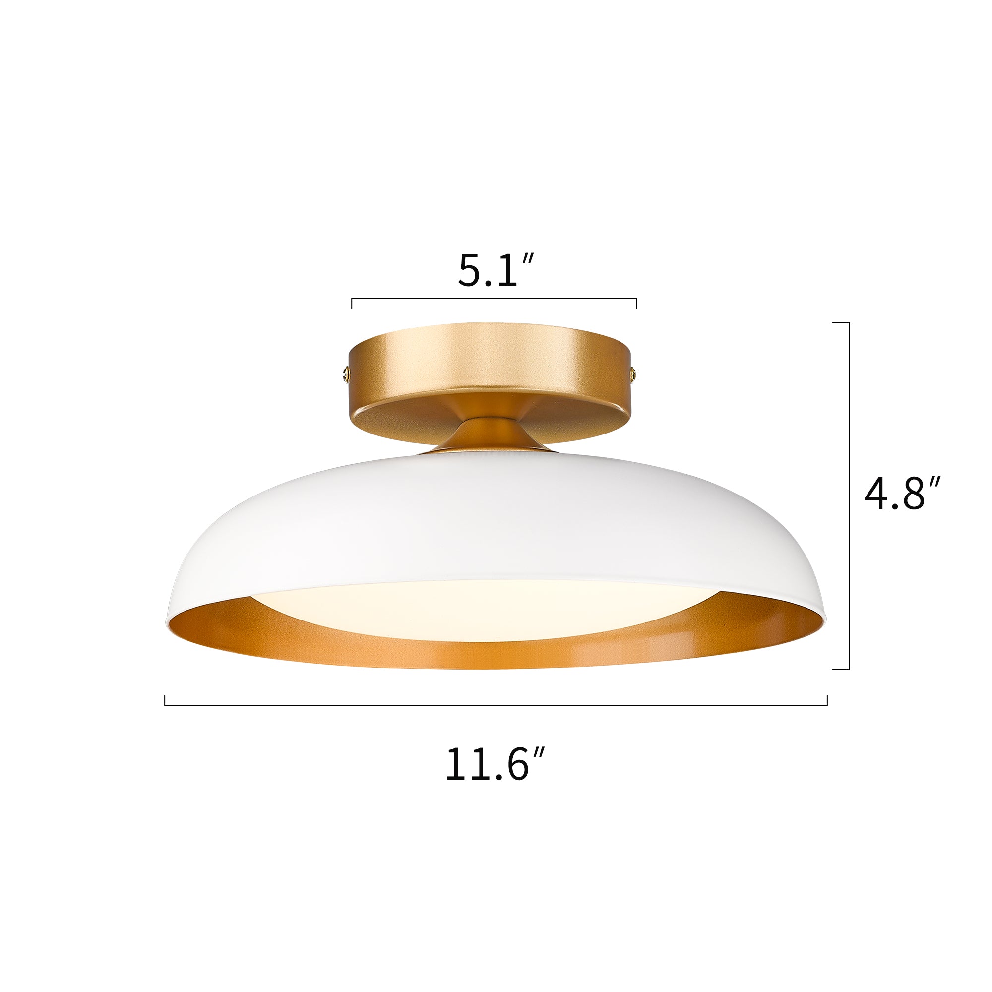 Semi Flush Mount White & Gold Finish Metal - 12 inch LED 12W/1200lm 3000K/4000K/5000K Adjustable Ceiling Light - USAG00229