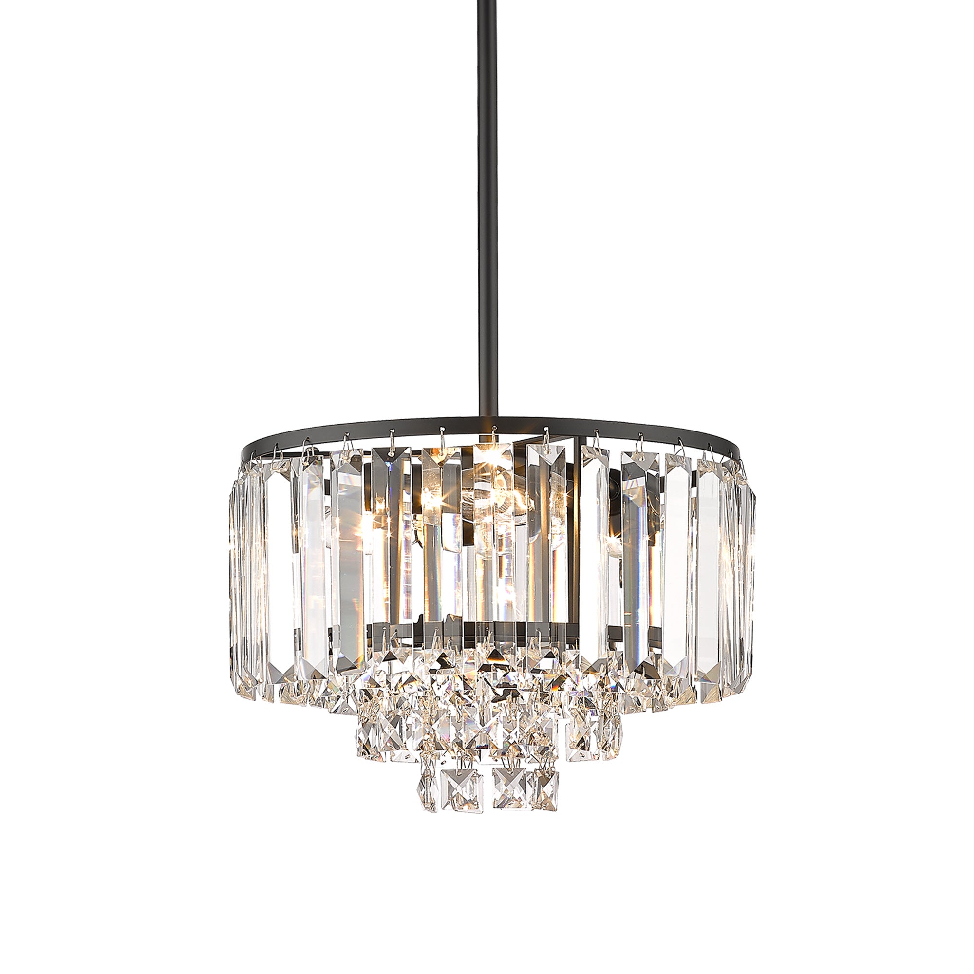 Crystal Chandelier with Matte Black Finish - 9 inch 4-Tier Modern Pendant Light - USAG00232