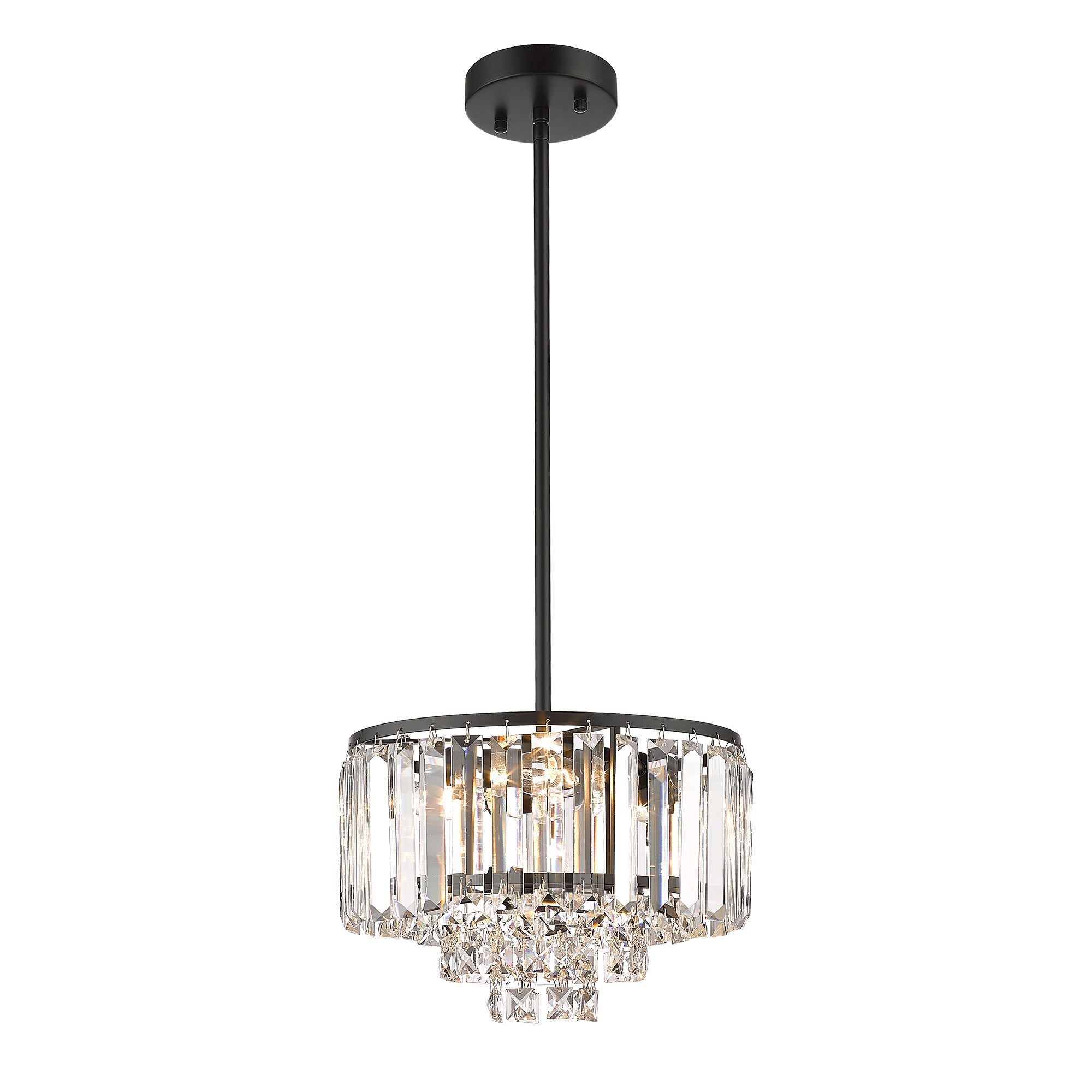 Crystal Chandelier with Matte Black Finish - 9 inch 4-Tier Modern Pendant Light - USAG00232