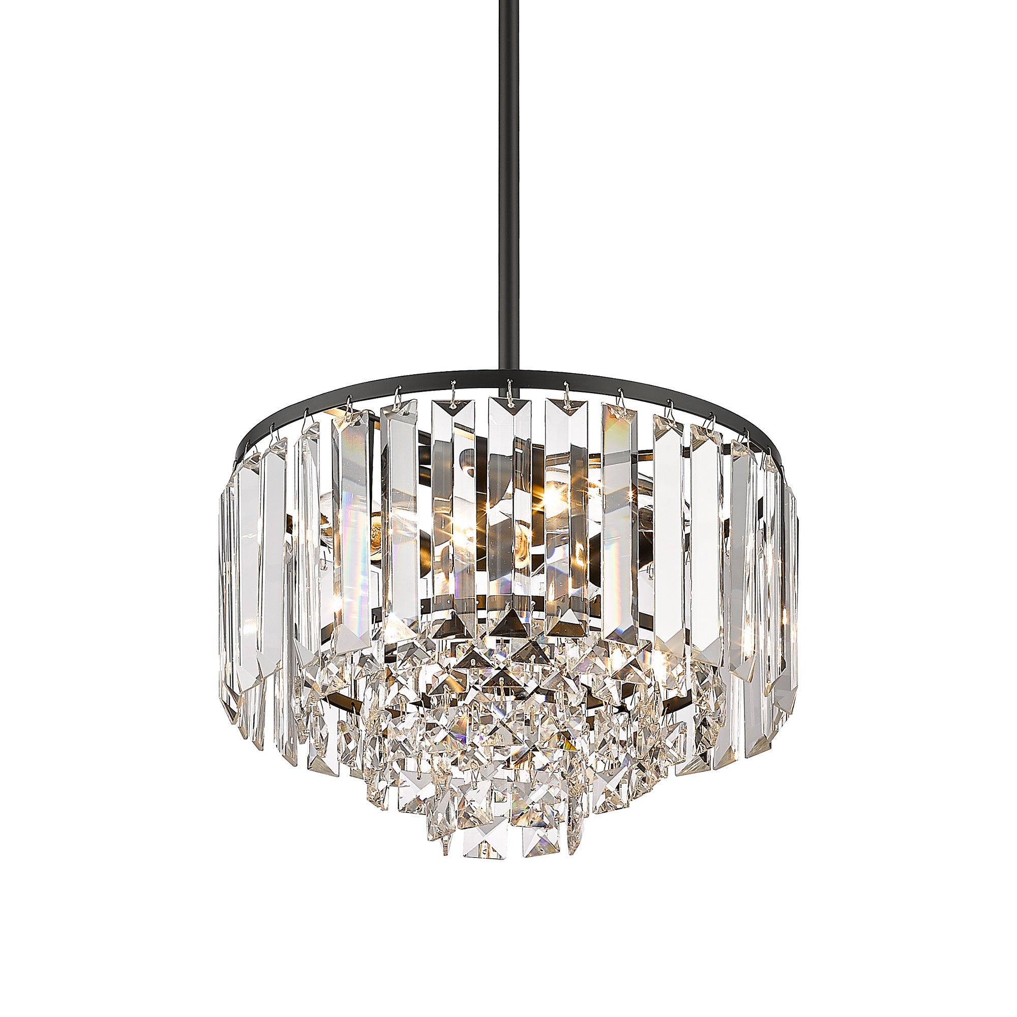 Crystal Chandelier with Matte Black Finish - 9 inch 4-Tier Modern Pendant Light - USAG00232