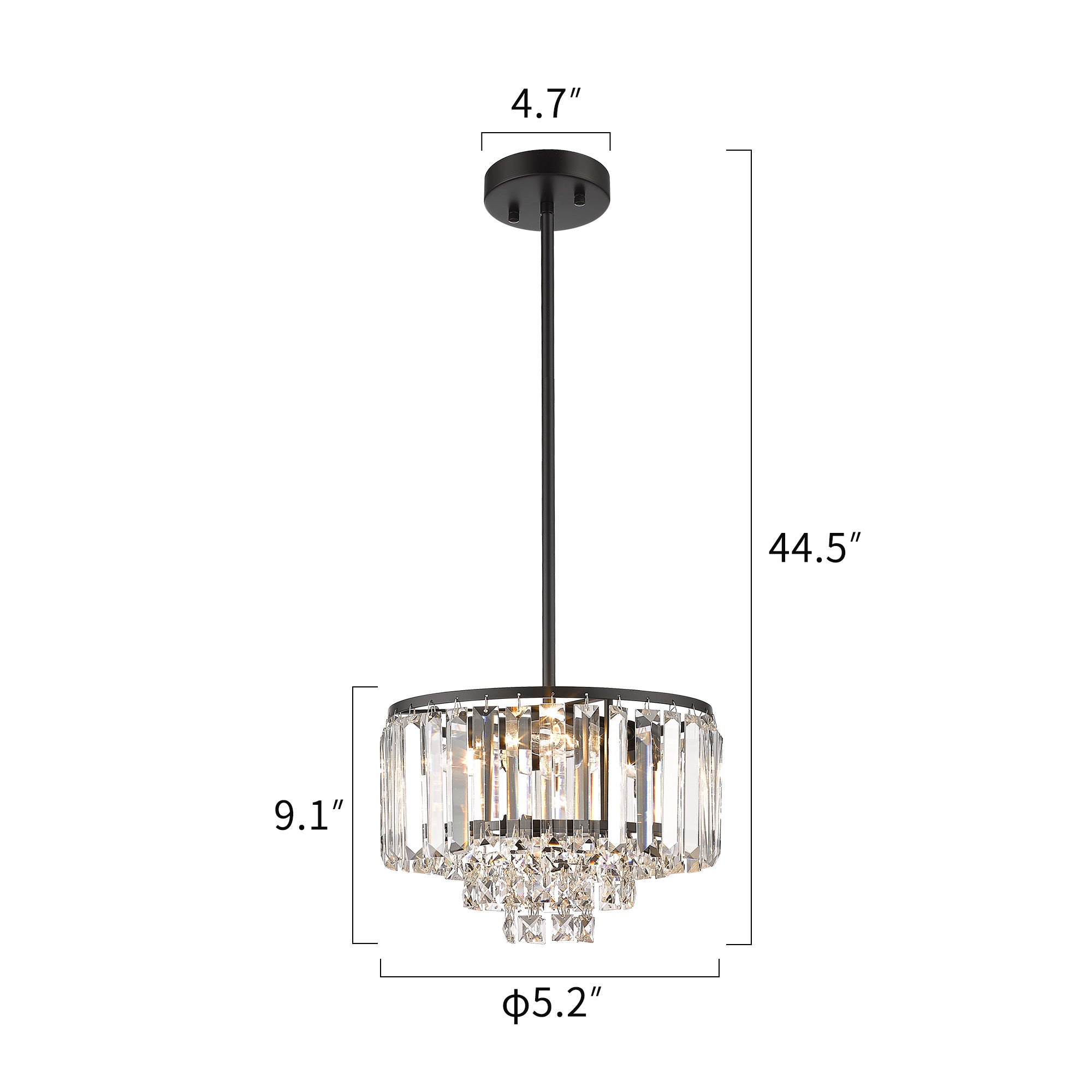 Crystal Chandelier with Matte Black Finish - 9 inch 4-Tier Modern Pendant Light - USAG00232