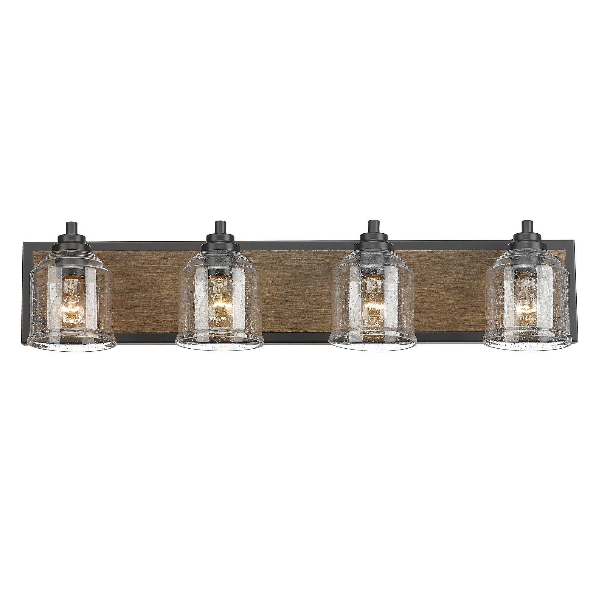 Matte Black & Dark Wood Grain Vanity Light with Seeded Glass Shades - 32 inch 4-Light Bathroom Vanity Light Fixtures - USAG00234