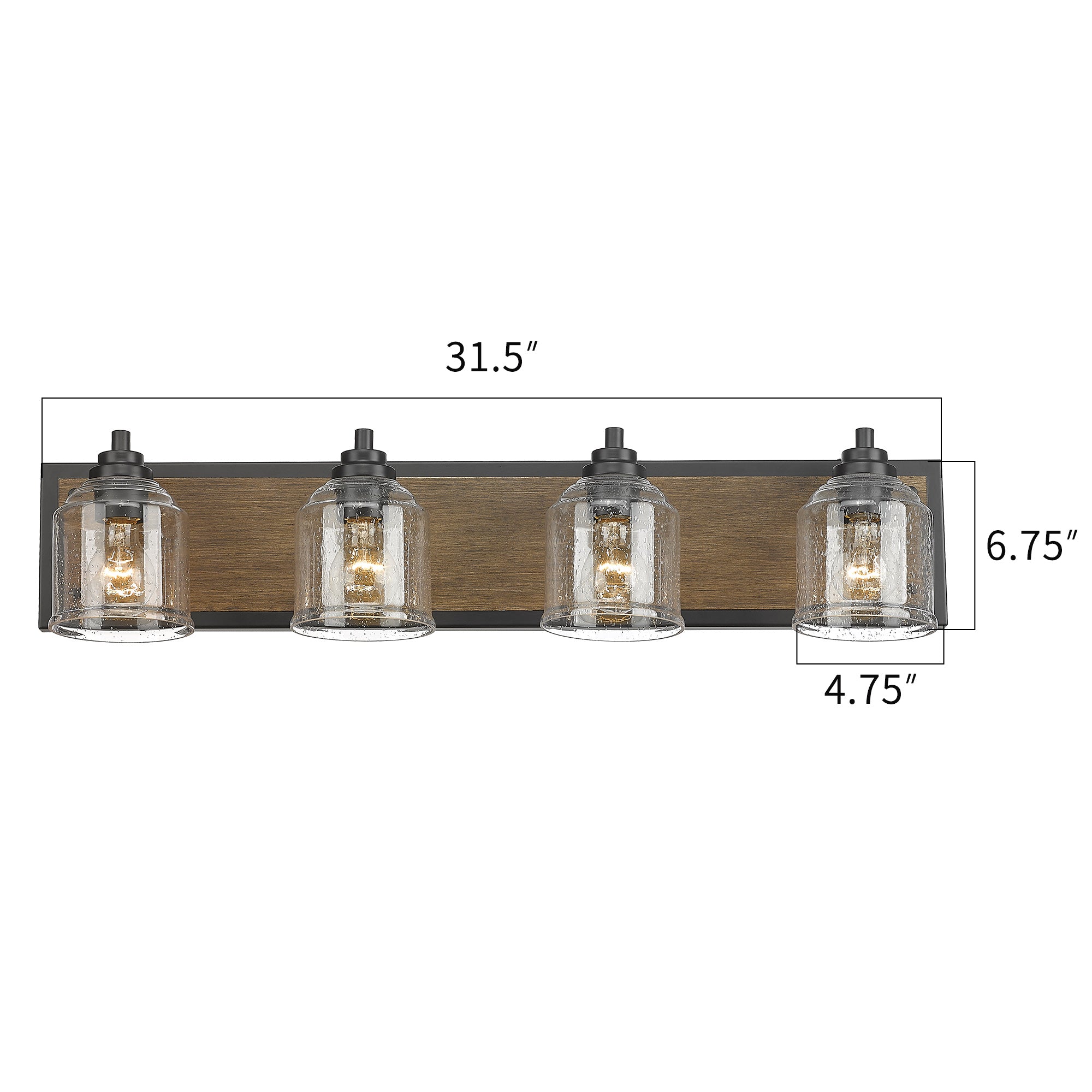 Matte Black & Dark Wood Grain Vanity Light with Seeded Glass Shades - 32 inch 4-Light Bathroom Vanity Light Fixtures - USAG00234