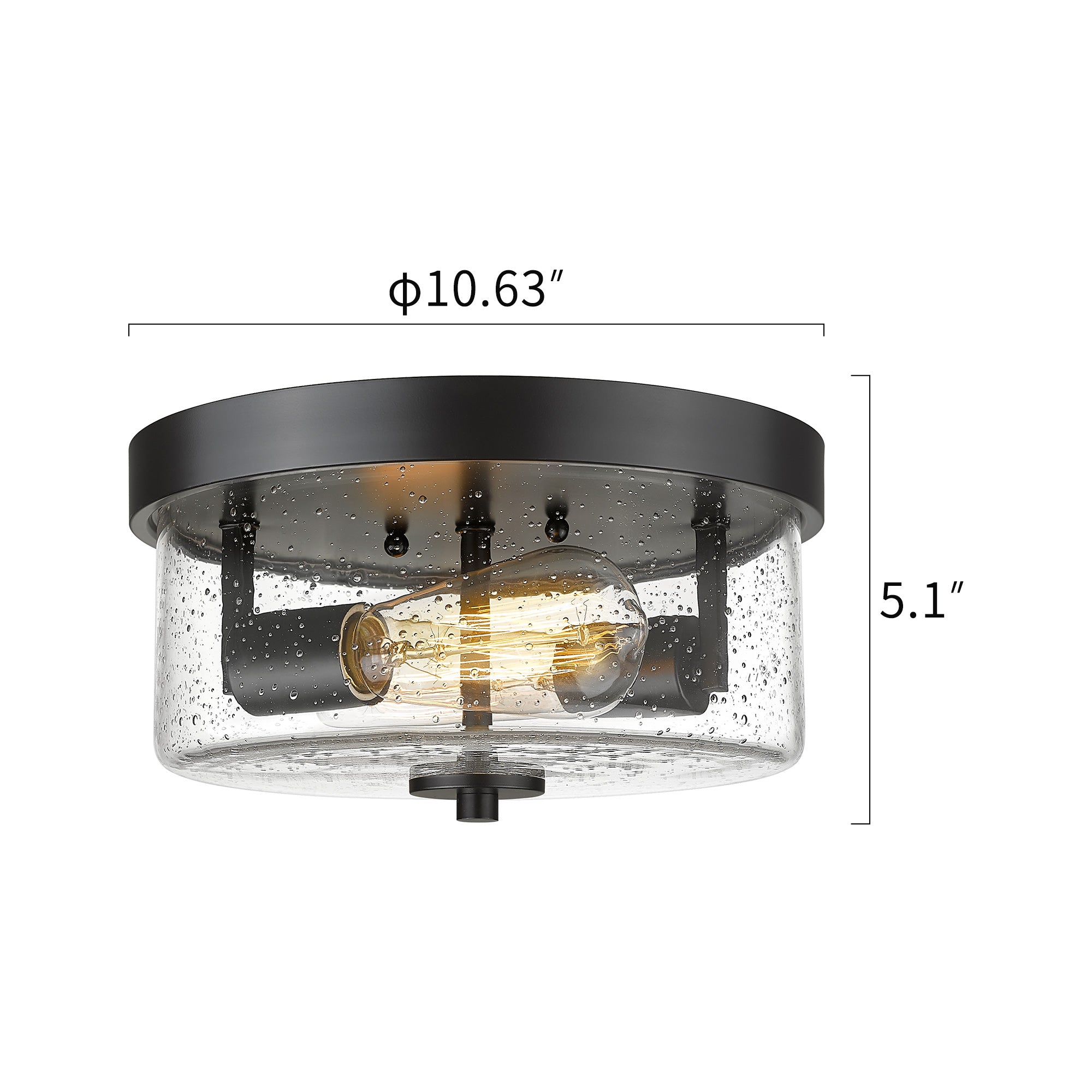 Matte Black Glass & Metal - 10'' 2-Light Fixtures Ceiling Mount - USAG00237