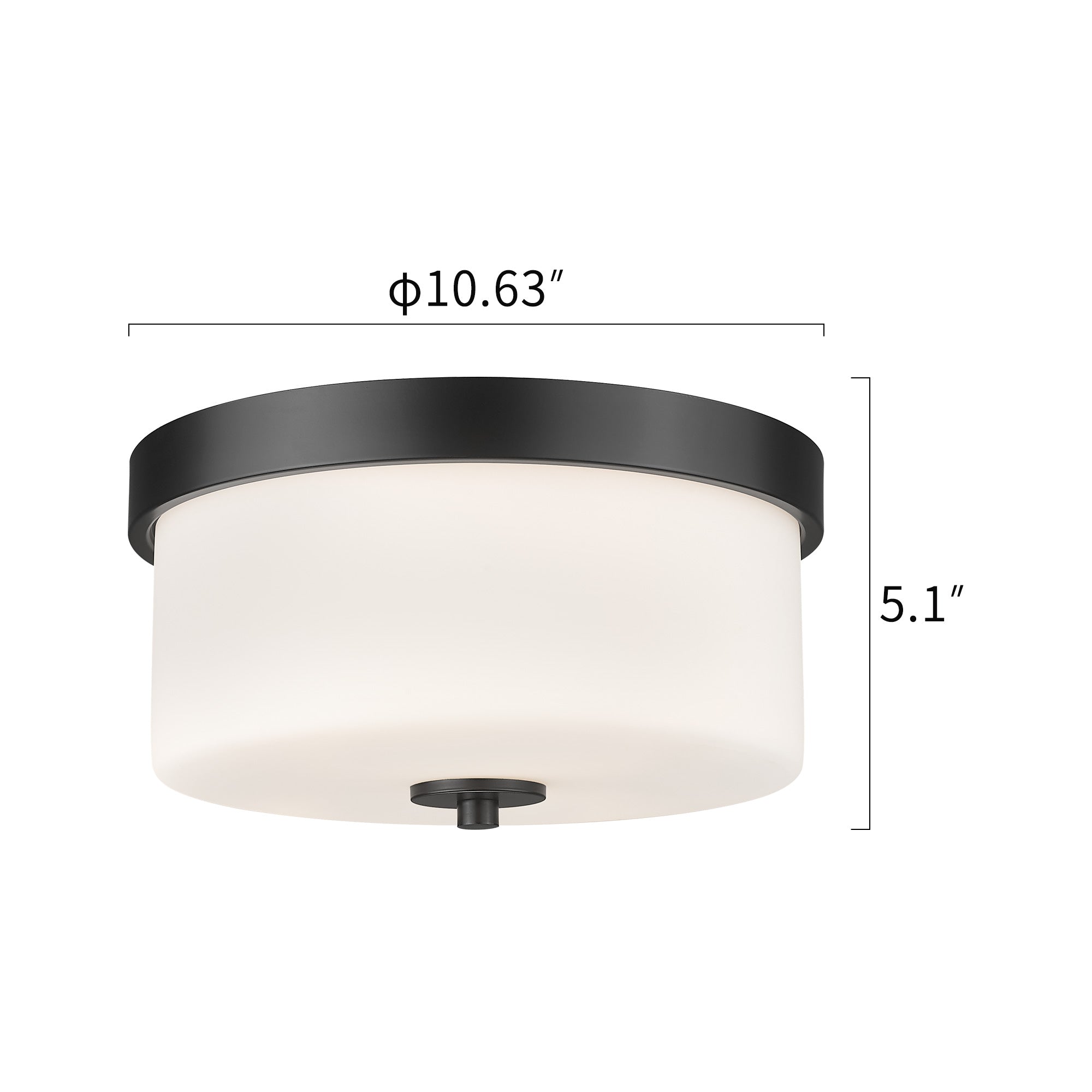 Matte Black Glass & Metal - 10'' 2-Light Fixtures Ceiling Mount With Milk Glass- USAG00238