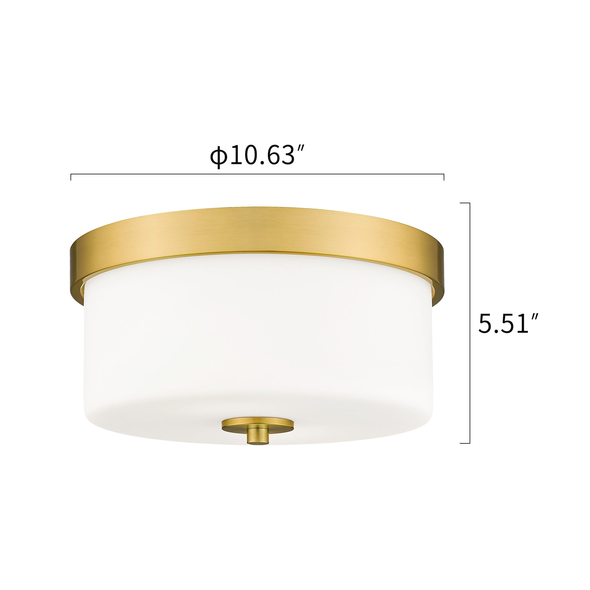 Brushed Gold Glass & Metal - 10'' 2-Light Fixtures Ceiling Mount With Milk Glass - USAG00239