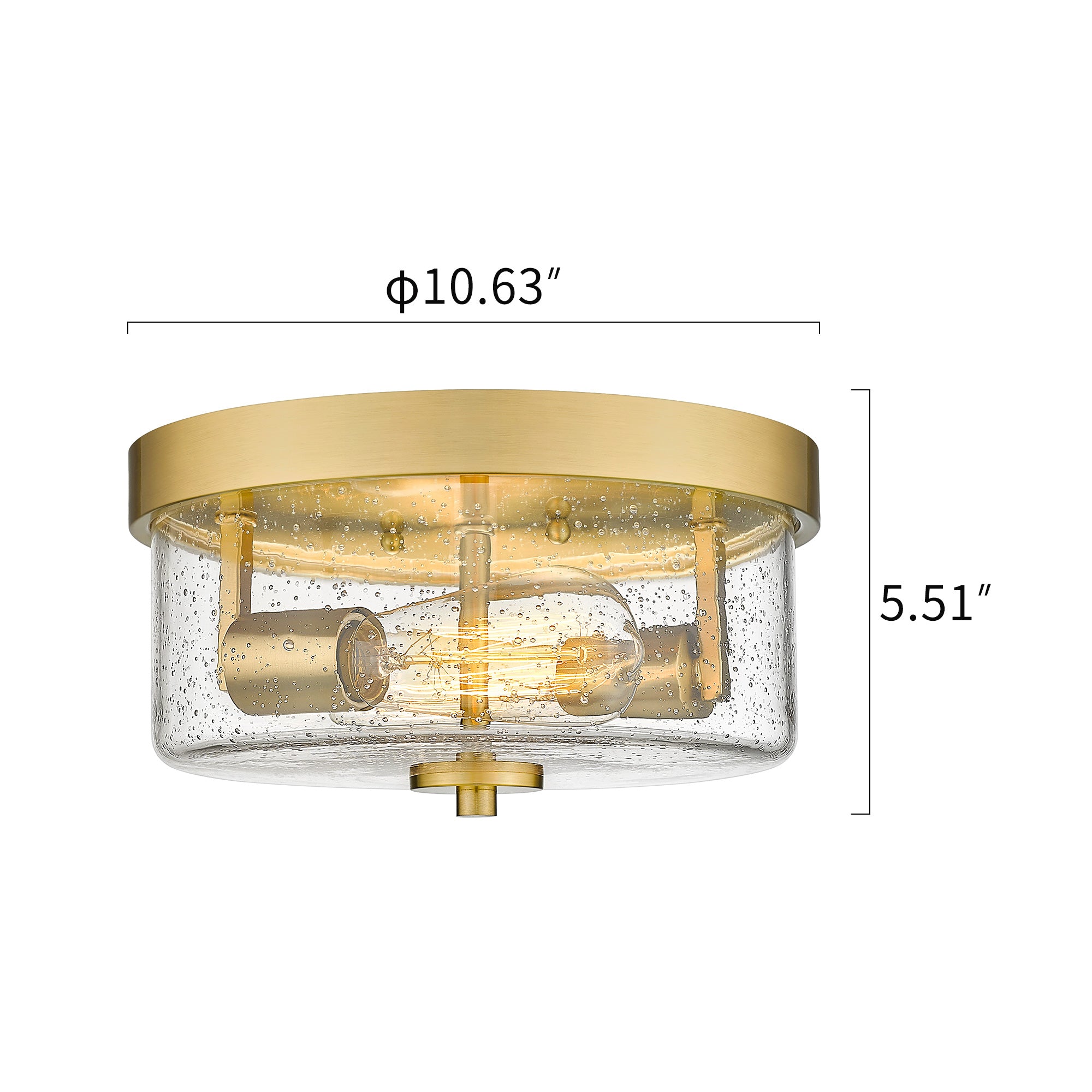 Brushed Gold Glass & Metal - 10'' 2-Light Fixtures Ceiling Mount - USAG00243