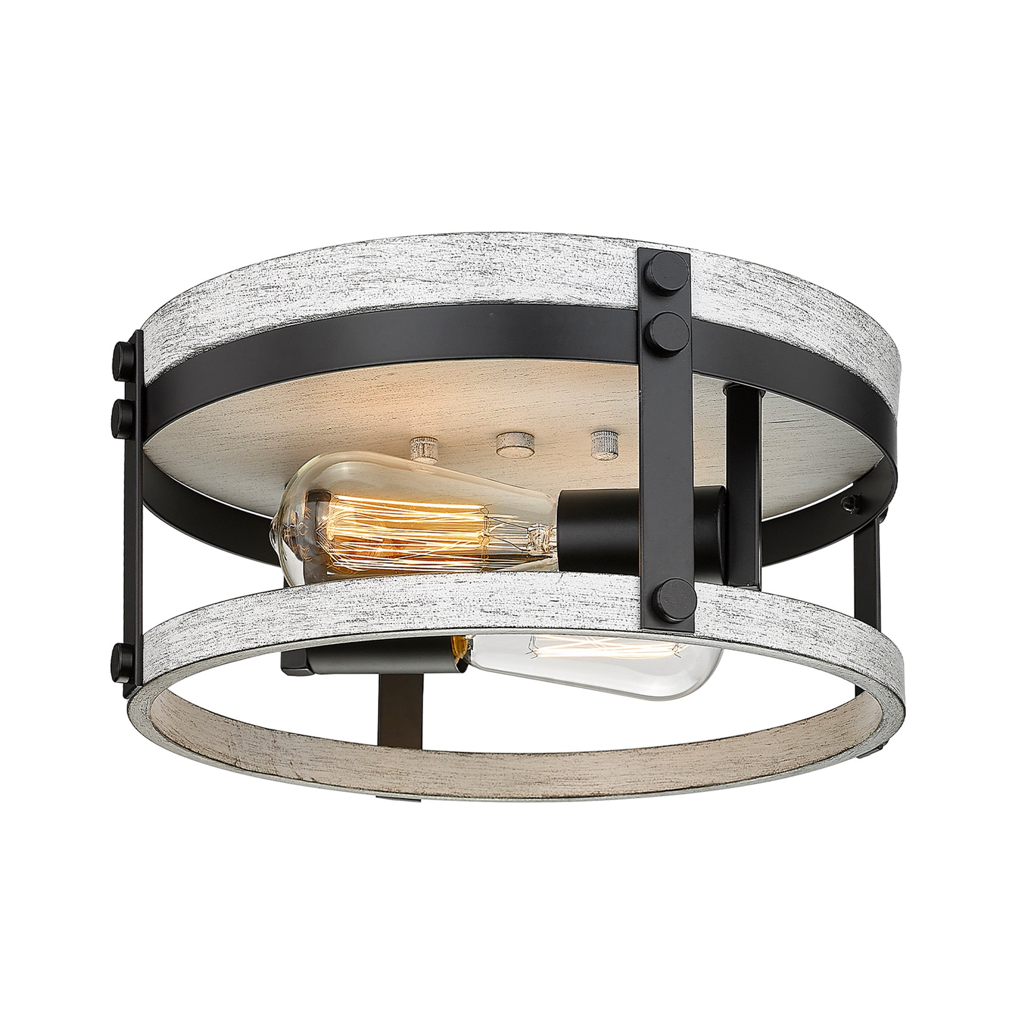 Flush Mount with Black and White Wood Finish- 12 inch 2-Light Ceiling Light Hallway Light Fixtures - USAG00244